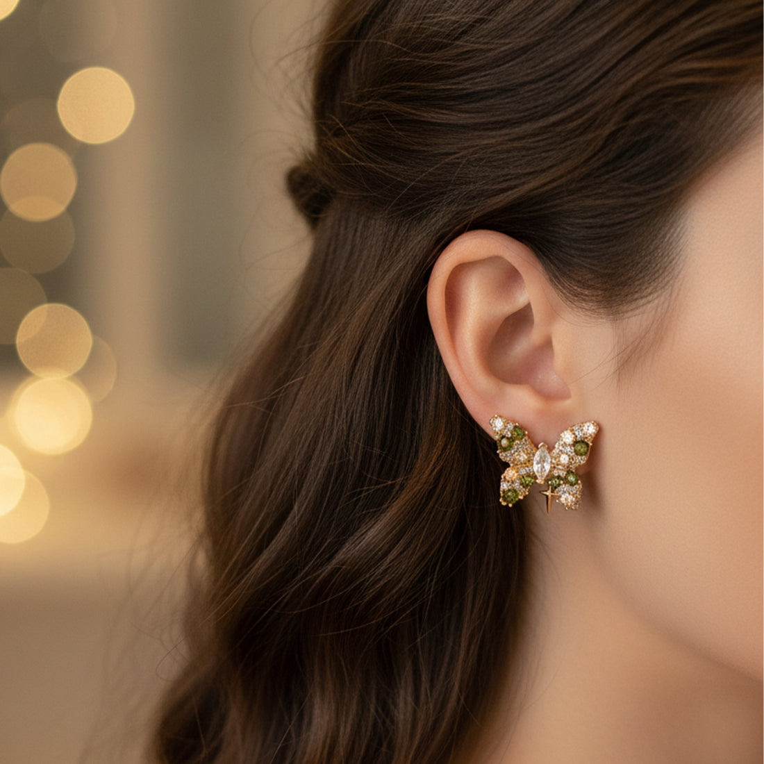 Multicolor Butterfly Crystal Stud Stud Earrings for women in Gold - Finora Jewels