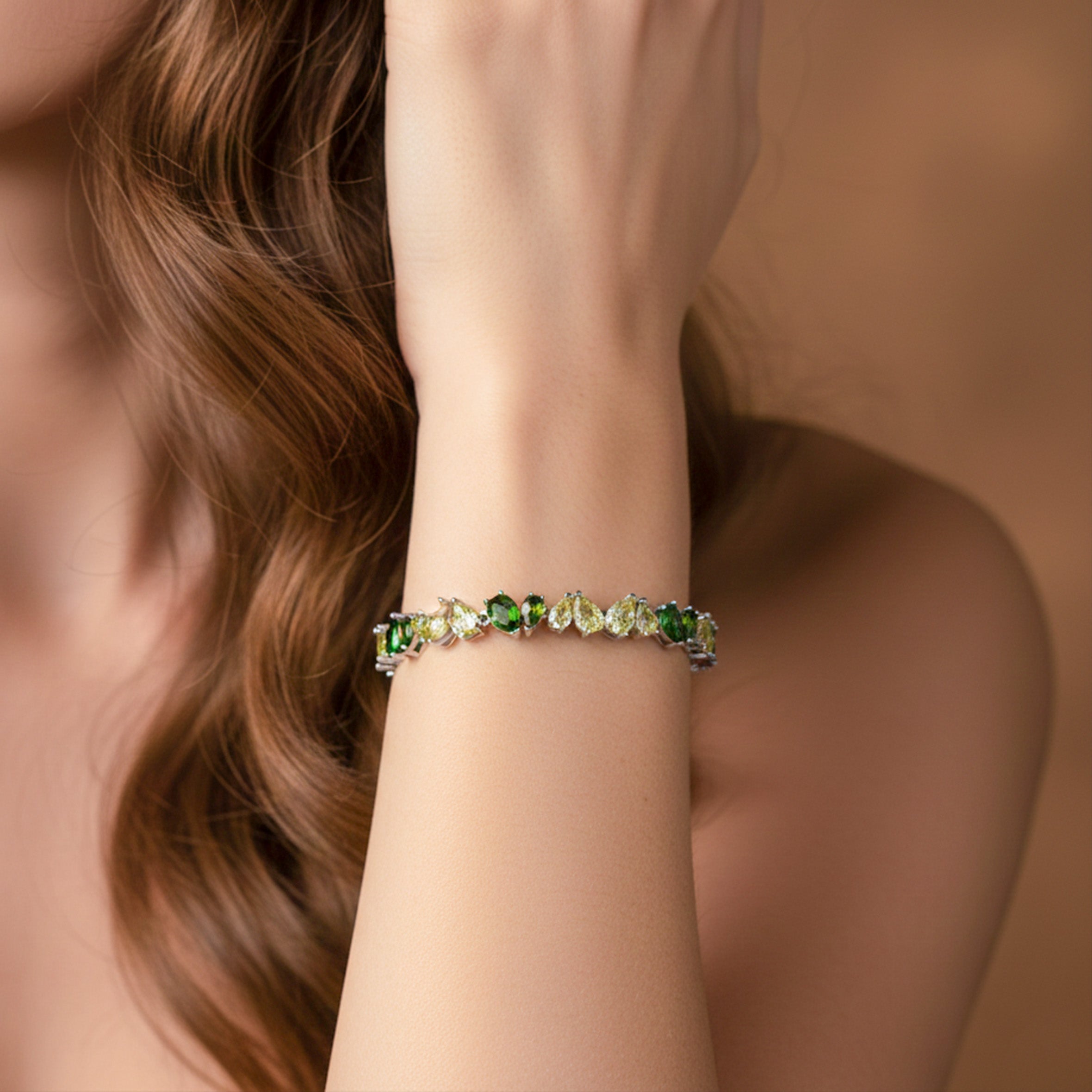 Women Bracelet Green Tennis Silver jewellery - Finora Jewels