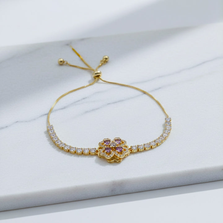 Gold Plated Floral Adjustable Tennis Bracelet