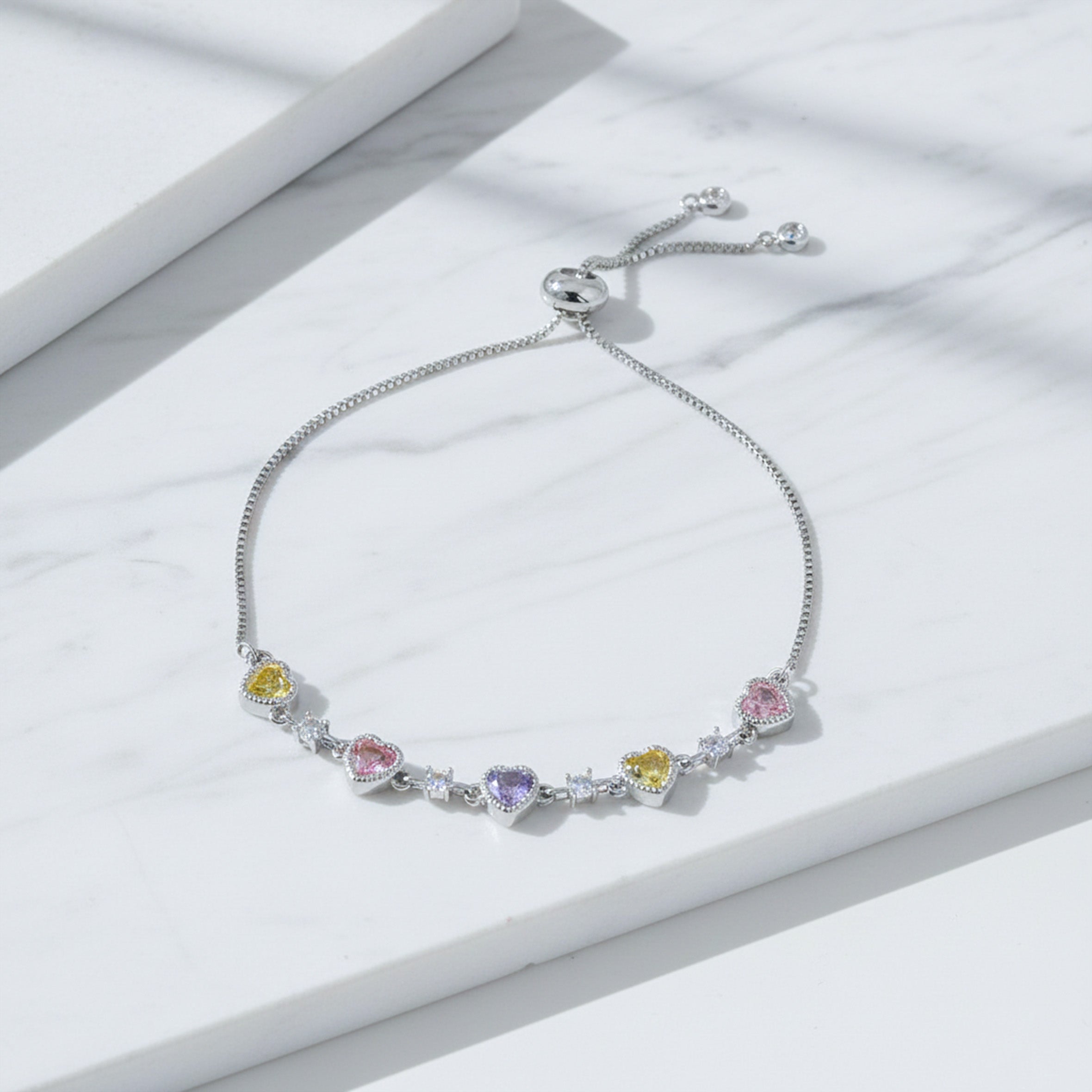 Silver Multi-Color Heart Bracelet for women - Finora Jewels