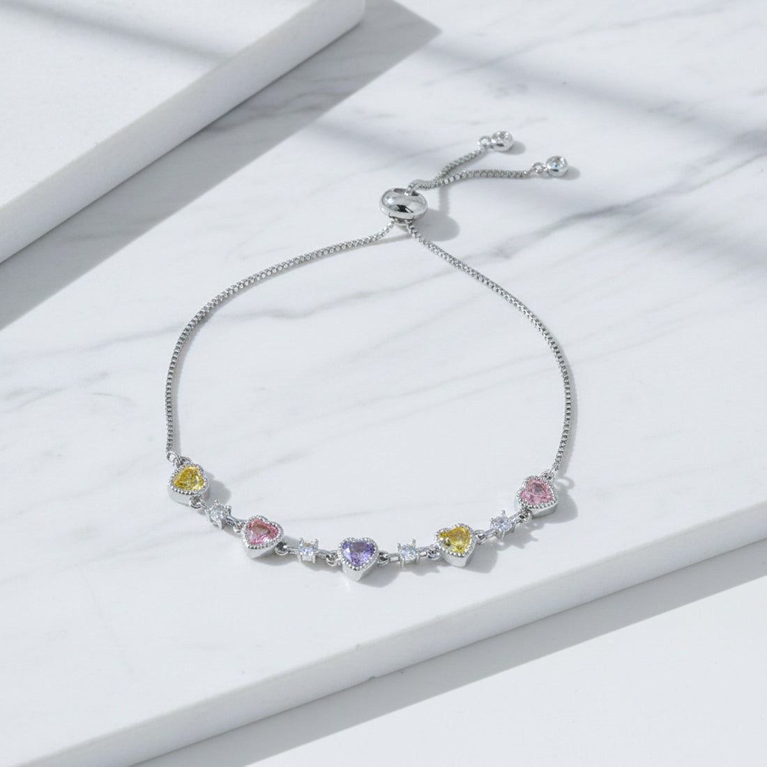 Silver Multi-Color Heart Bracelet for women - Finora Jewels