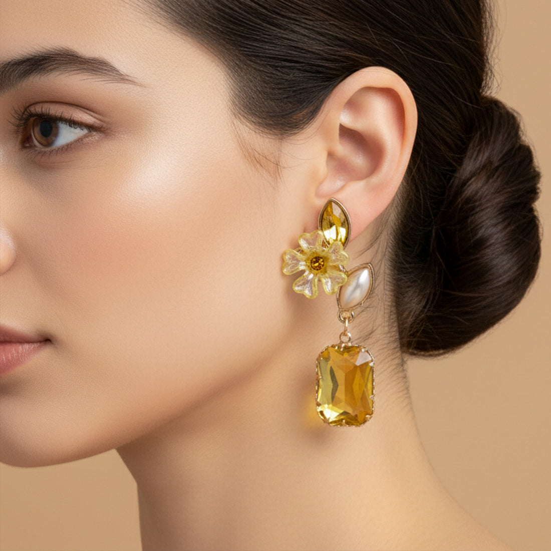 Yellow Bloom Cubic Zirconia Ear Studs GWE -245
