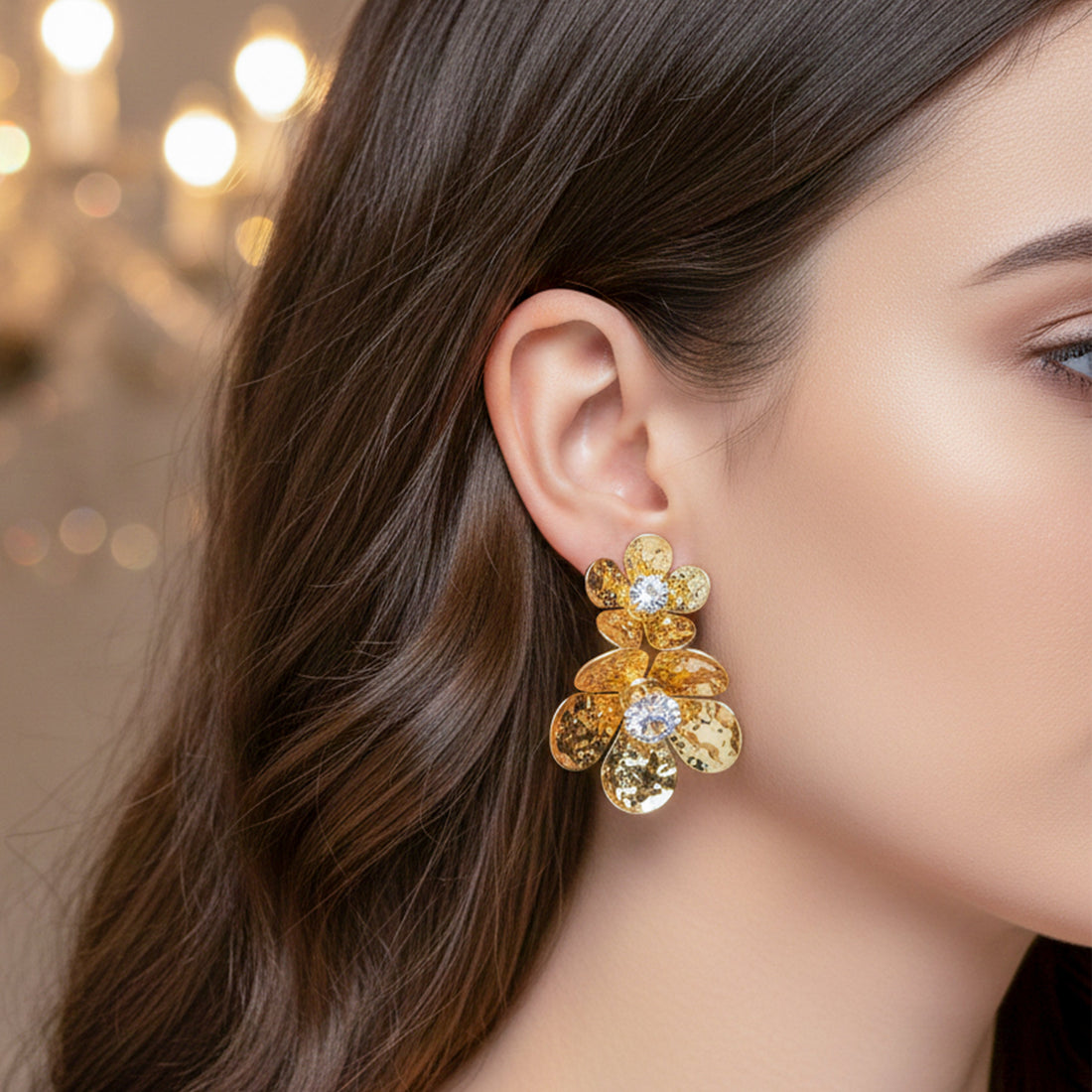 Women Stud Earrings Floral Drop Gold jewellery - Finora Jewels