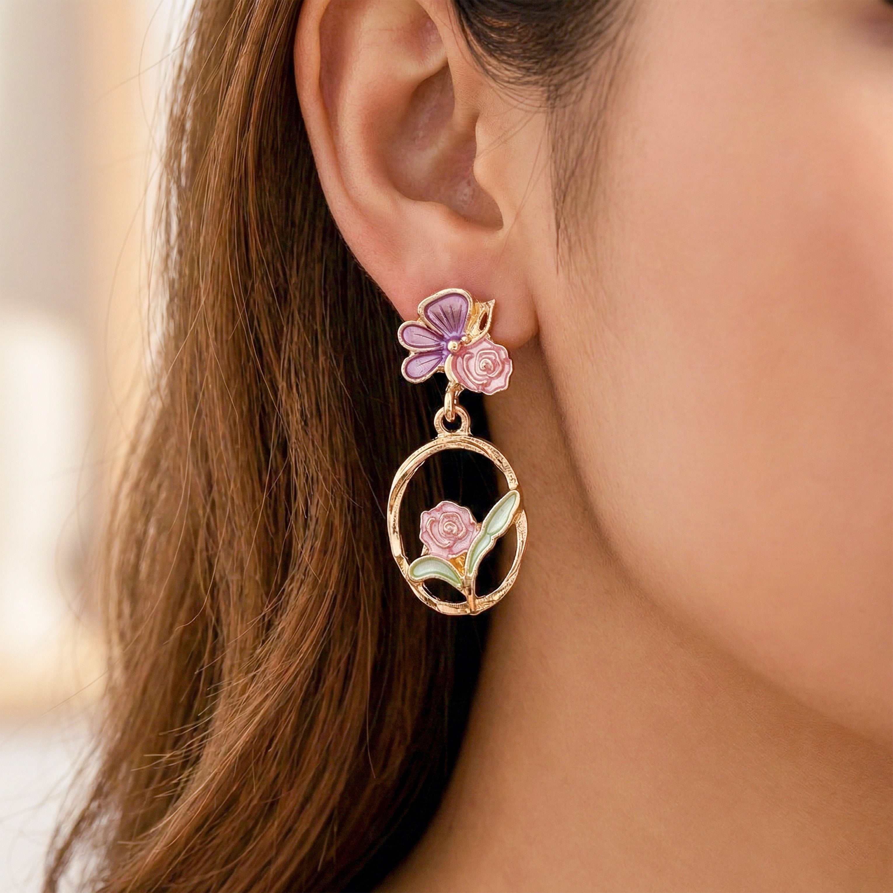 Women Stud Earrings Butterfly & Floral Drop Gold jewellery - Finora Jewels