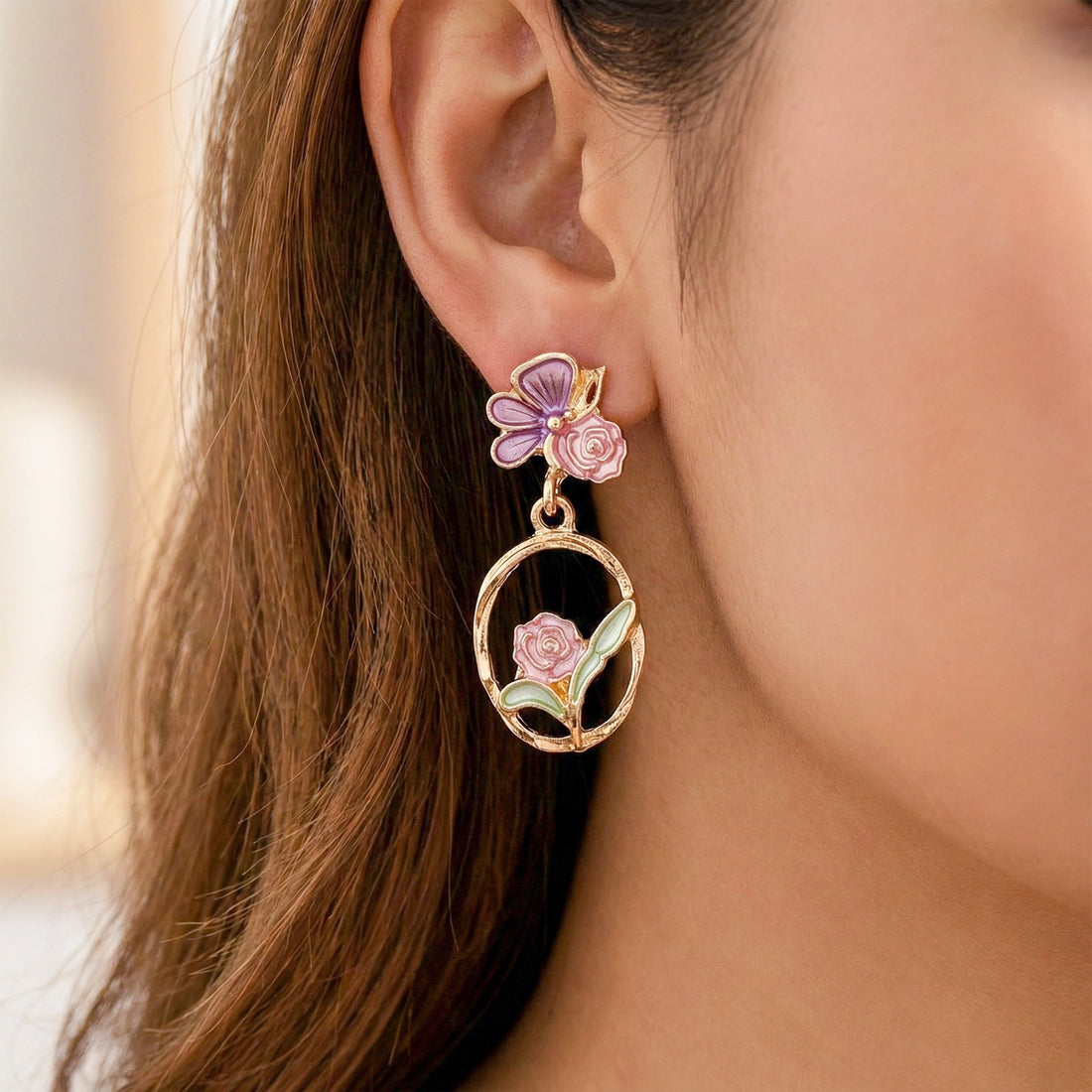 Women Stud Earrings Butterfly & Floral Drop Gold jewellery - Finora Jewels