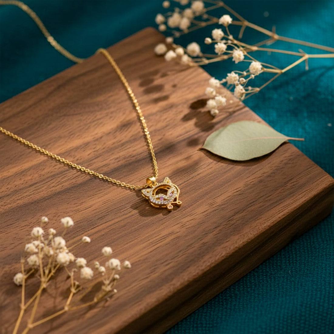 Dazzling Gold-Toned Fox Locket Women Link Set GWN -122