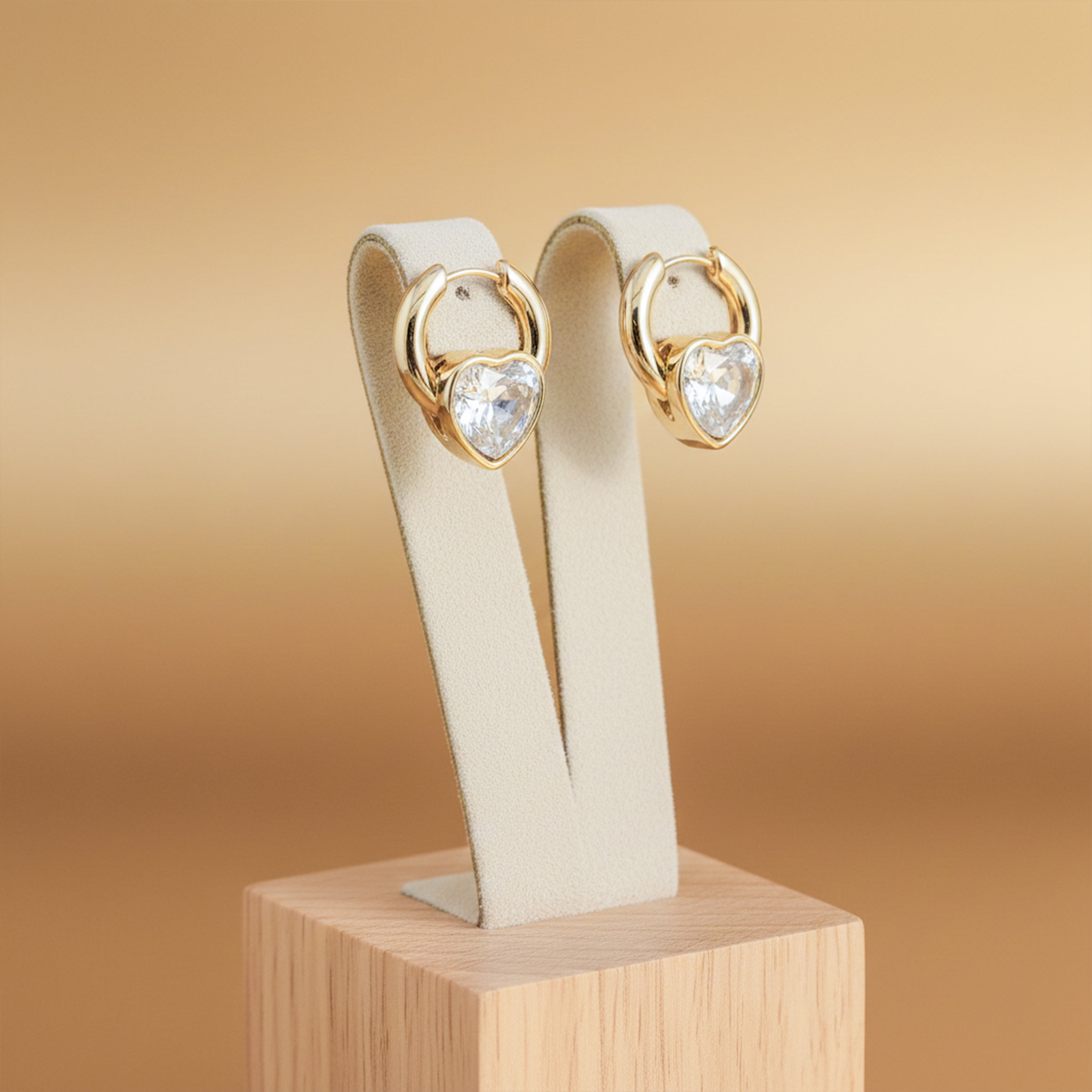 Gold Crystal Heart Hoop Hoop Earrings for women - Finora Jewels
