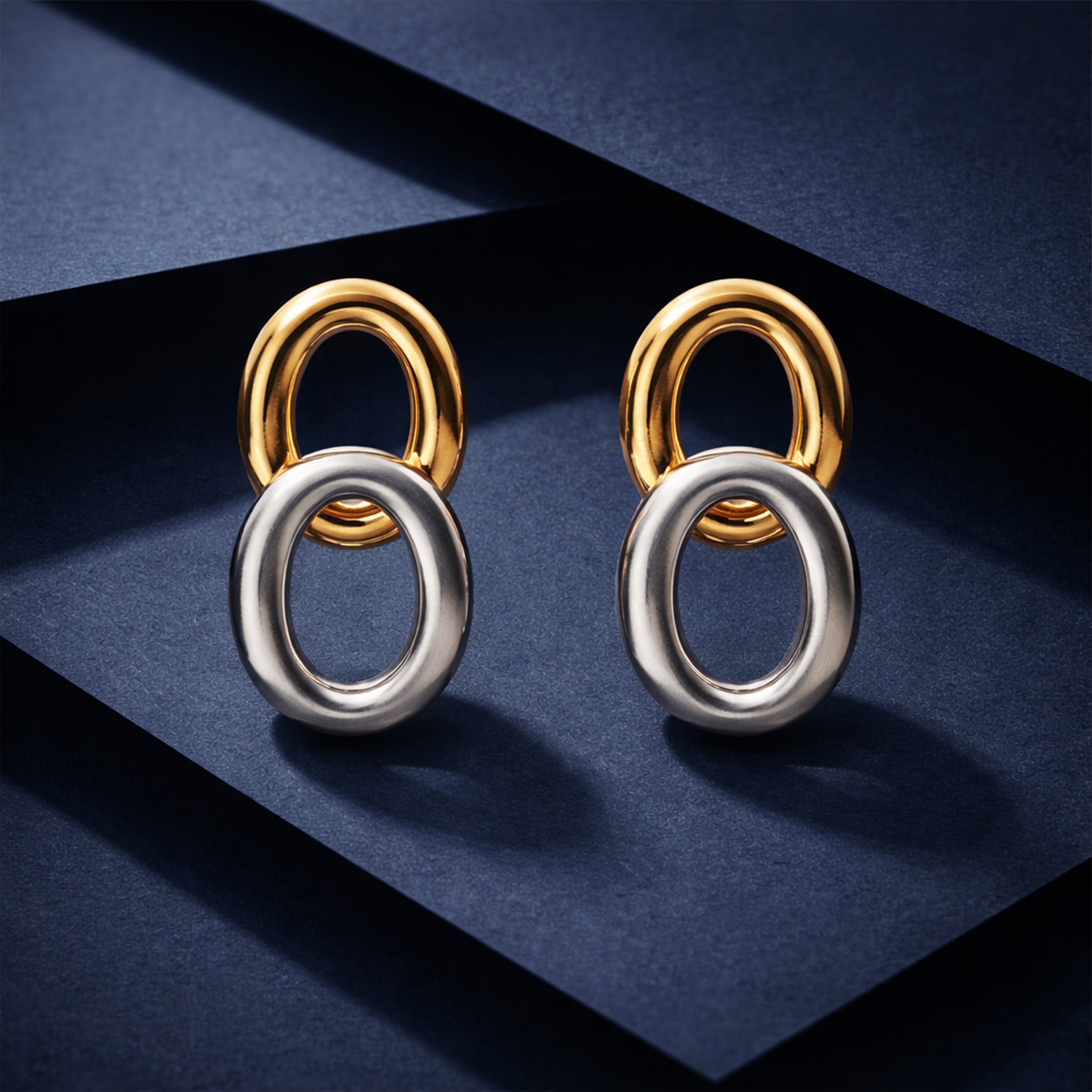 Dual Orbit Two-Tone Link Stud Stud Earrings for women in Silver - Finora Jewels