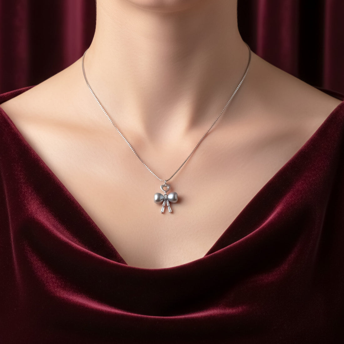 Silver Moti Bow Love Locket Link Set GWN -52