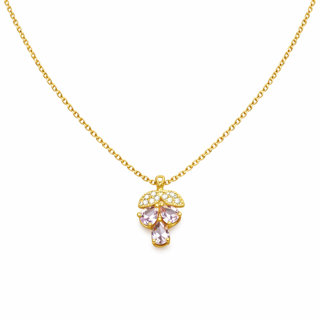 Dainty and Pink Gemstone Clover Necklace for women in Gold - Finora Jewels