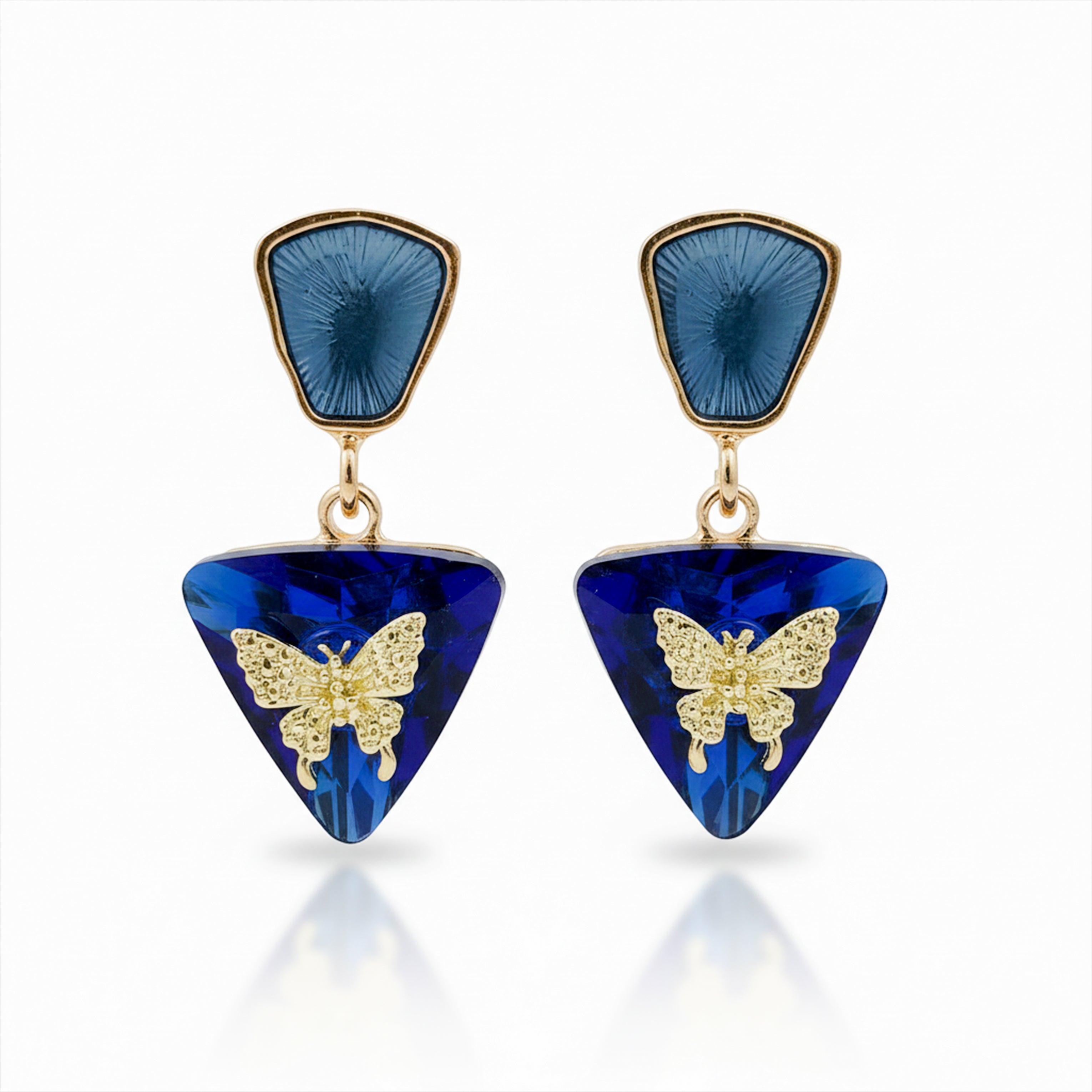 Gold Blue Butterfly Crystal Stud Earrings for women - Finora Jewels