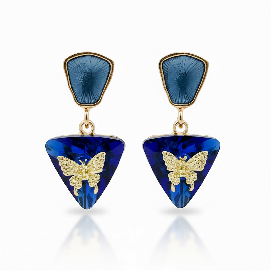 Gold Blue Butterfly Crystal Stud Earrings for women - Finora Jewels