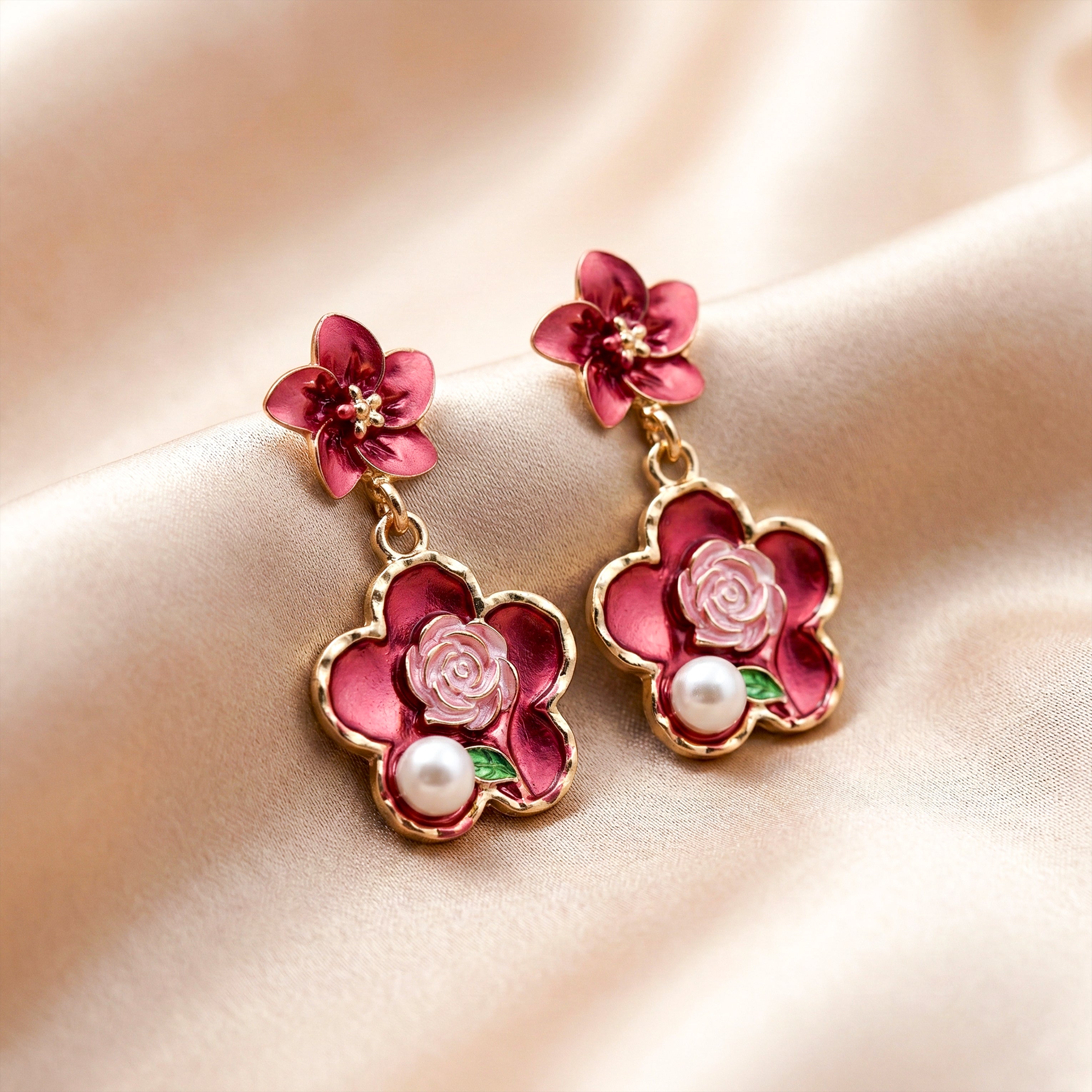 Enamel Pearl Stud Earrings for women in Gold - Finora Jewels