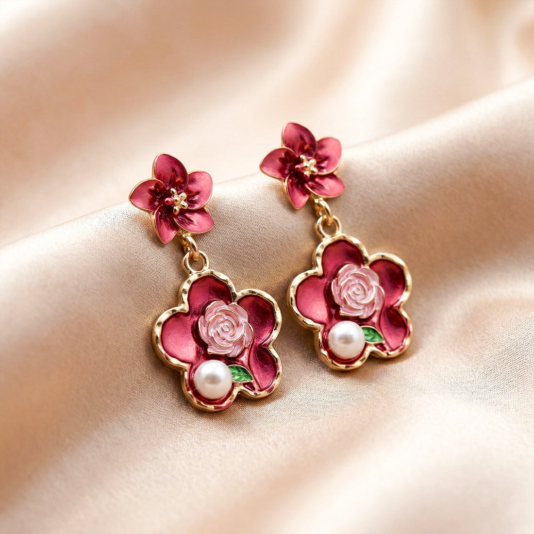 Enamel Pearl Stud Earrings for women in Gold - Finora Jewels