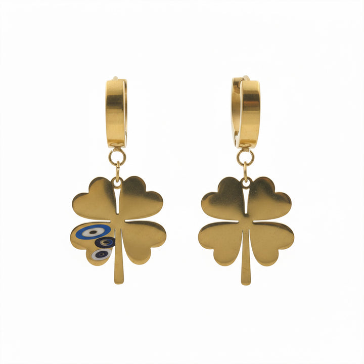 Gold-Toned Nazar Quatrefoil Ear Studs GWE -82
