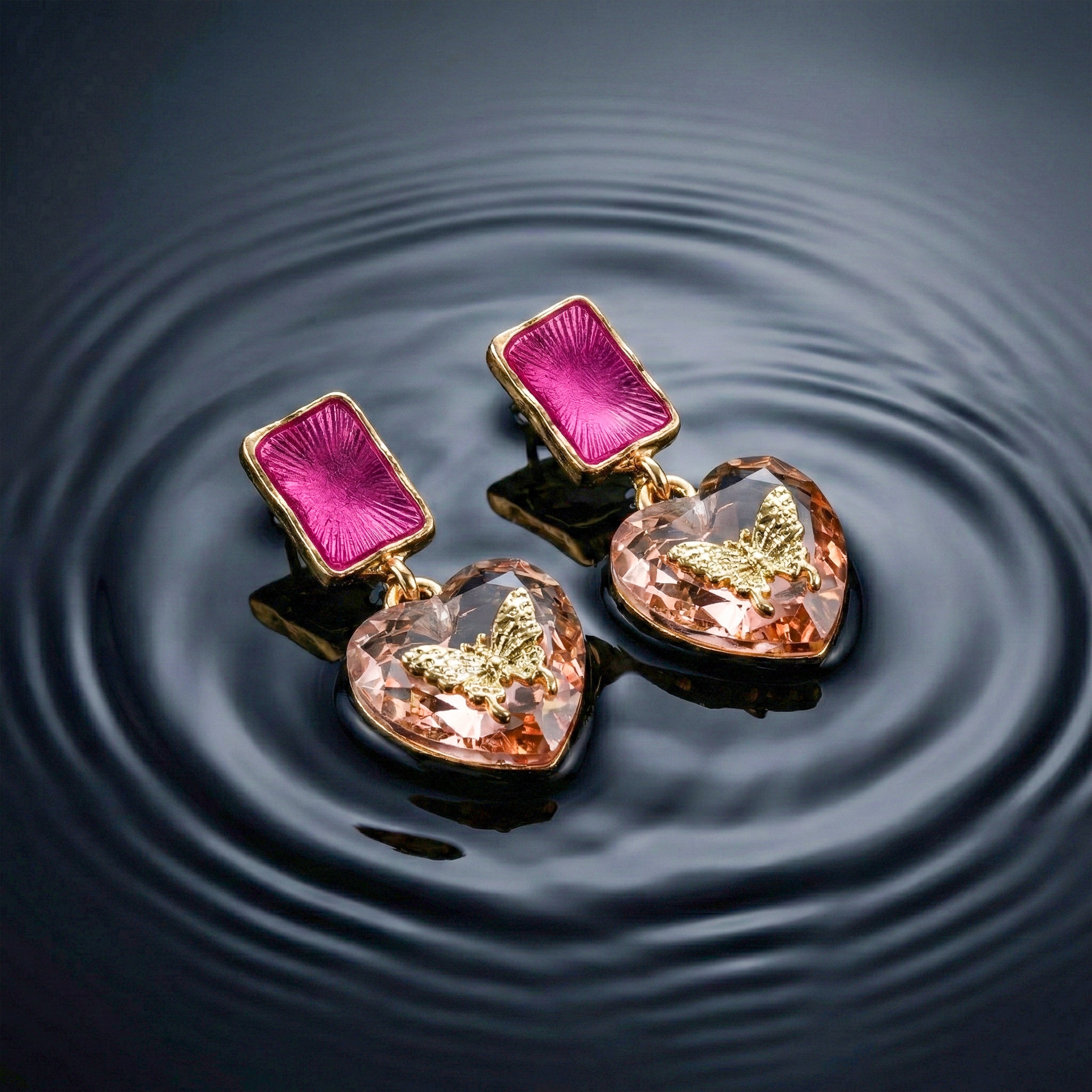 Women Stud Earrings Purple & Heart Butterfly Gold jewellery - Finora Jewels