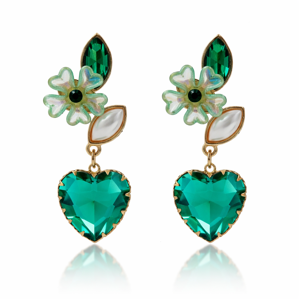 Women Stud Earrings Reen Heart Crystal Gold jewellery - Finora Jewels