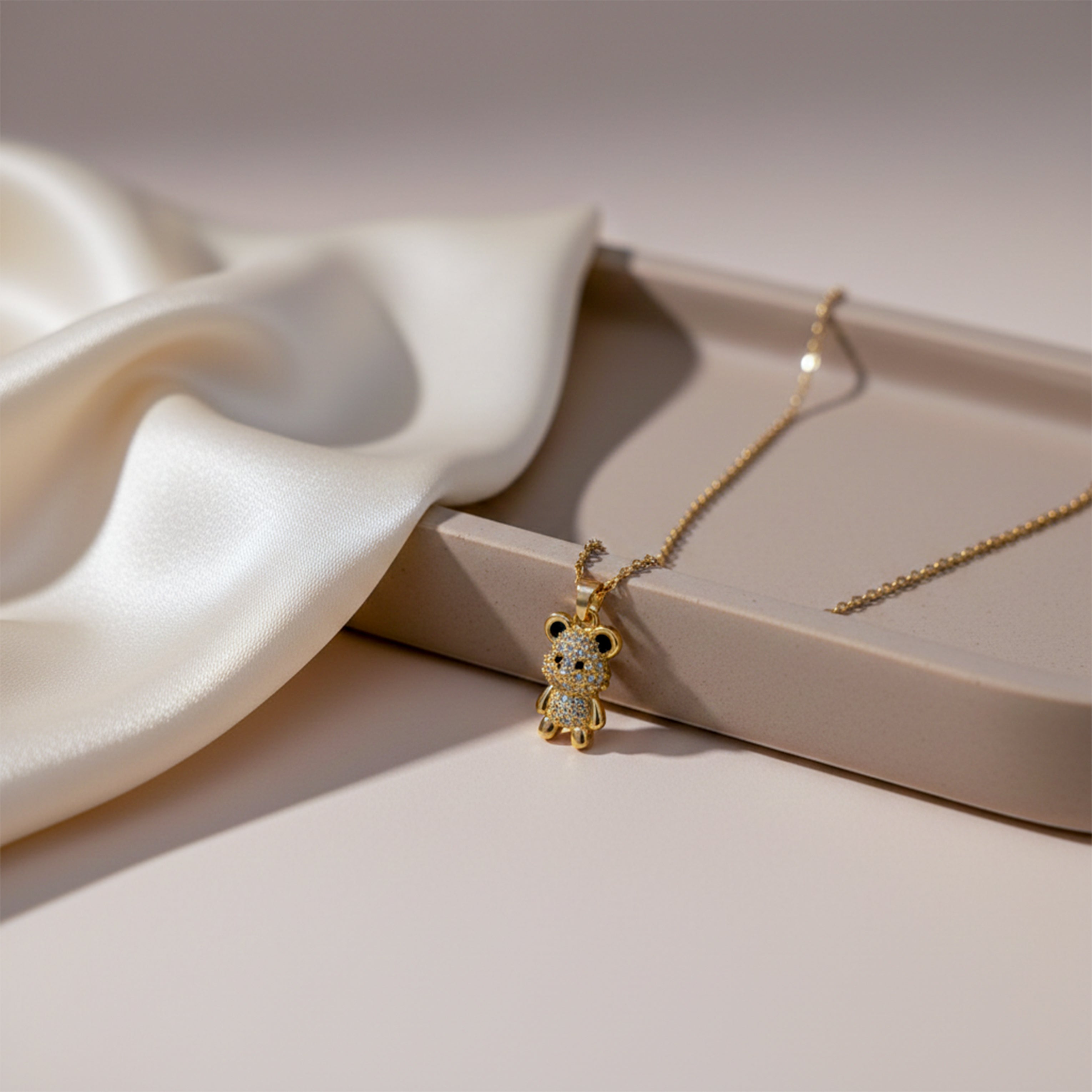 Gold Teddy Bear with Crystal Detailing Necklace for women - Finora Jewels