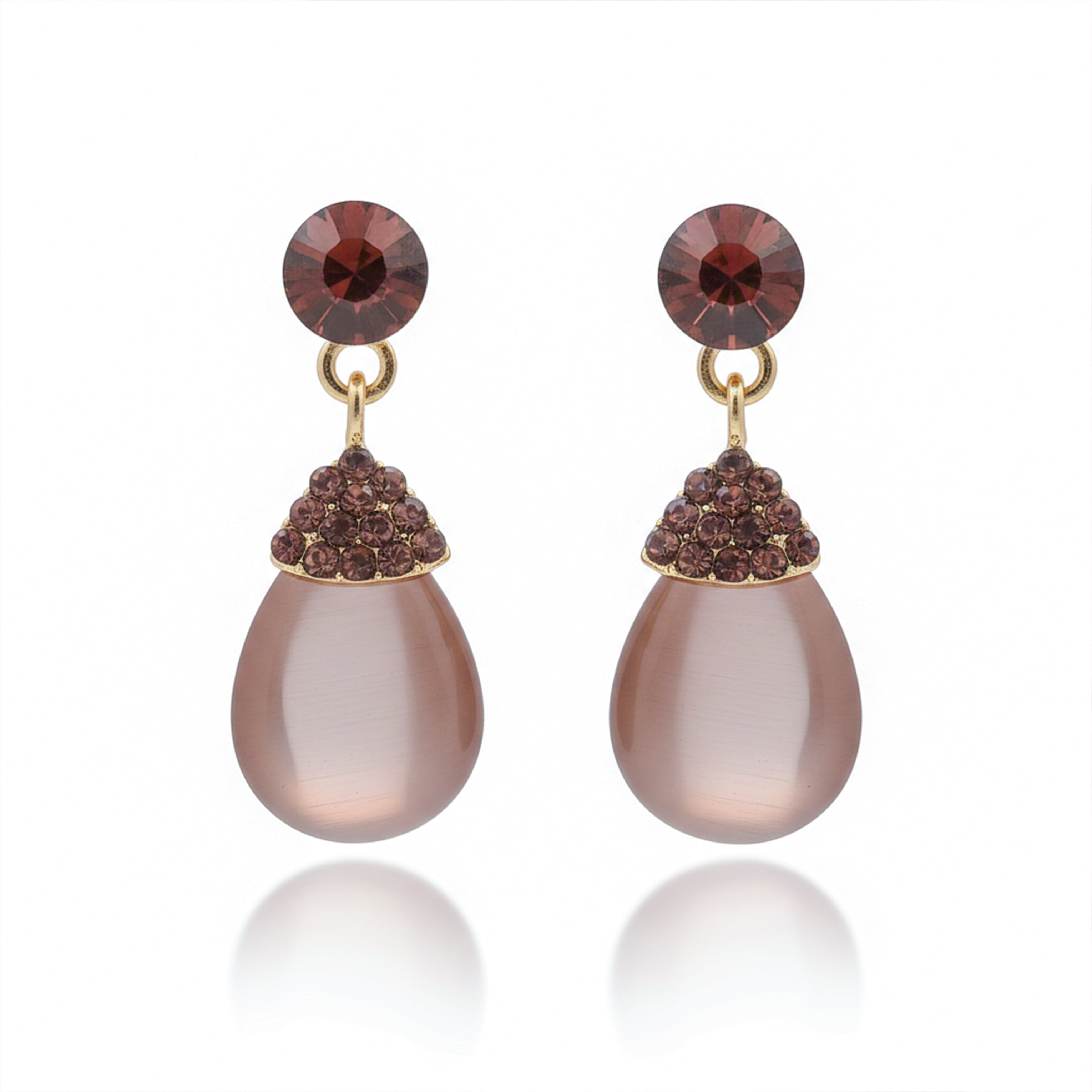 Gold Smoky Teardrop Crystal Stud Earrings for women - Finora Jewels