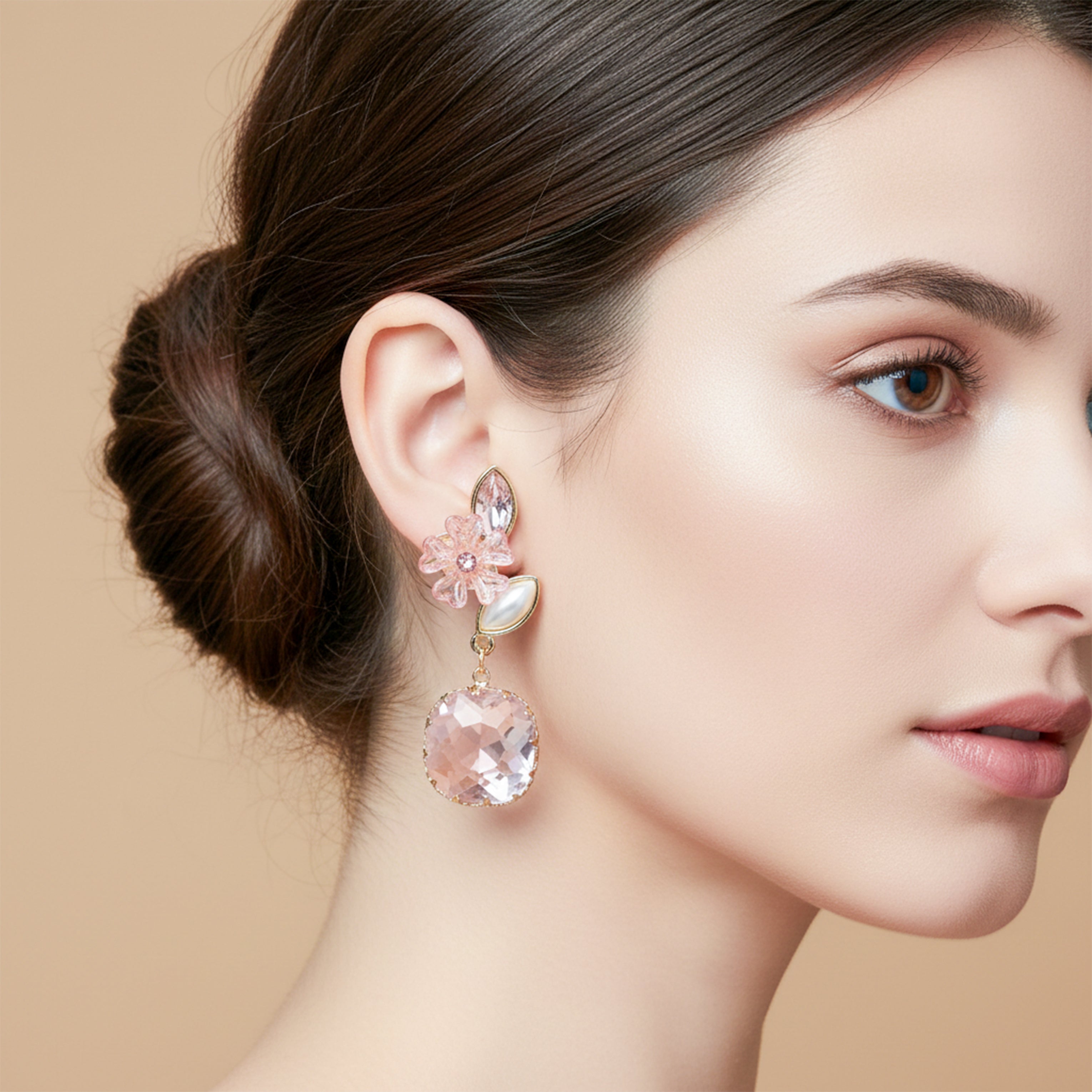 Blush Floral Crystal Drop Earrings for women in Gold - Finora Jewels