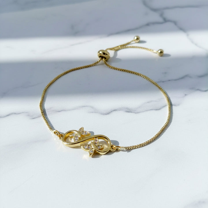 Gold Plated Infinity Floral Adjustable Bracelet