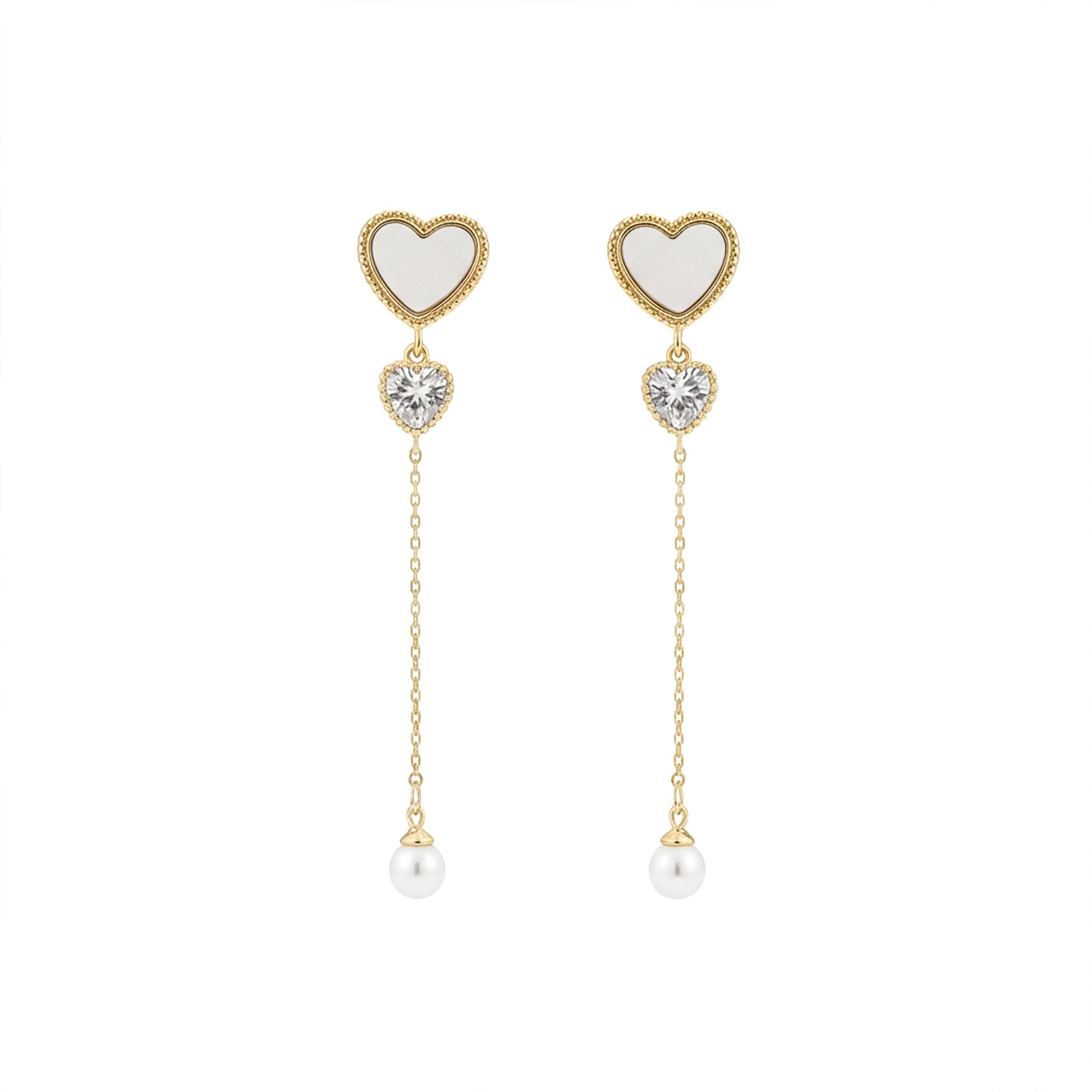 Women Stud Earrings Pearl Chain Drop Gold jewellery - Finora Jewels
