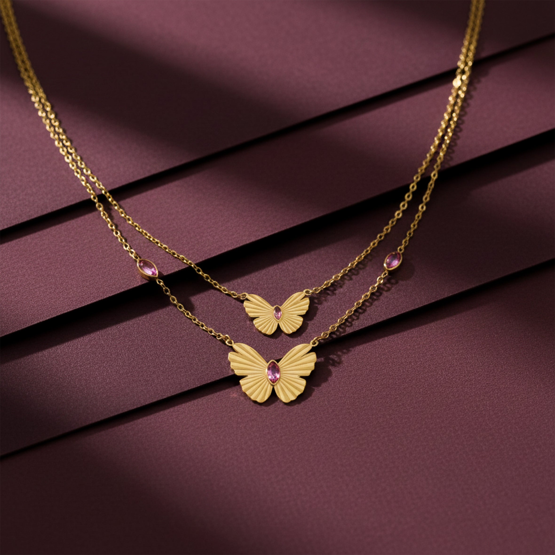 Duo-Tiered Gold-Toned Papillon Women Neckless GWN -113