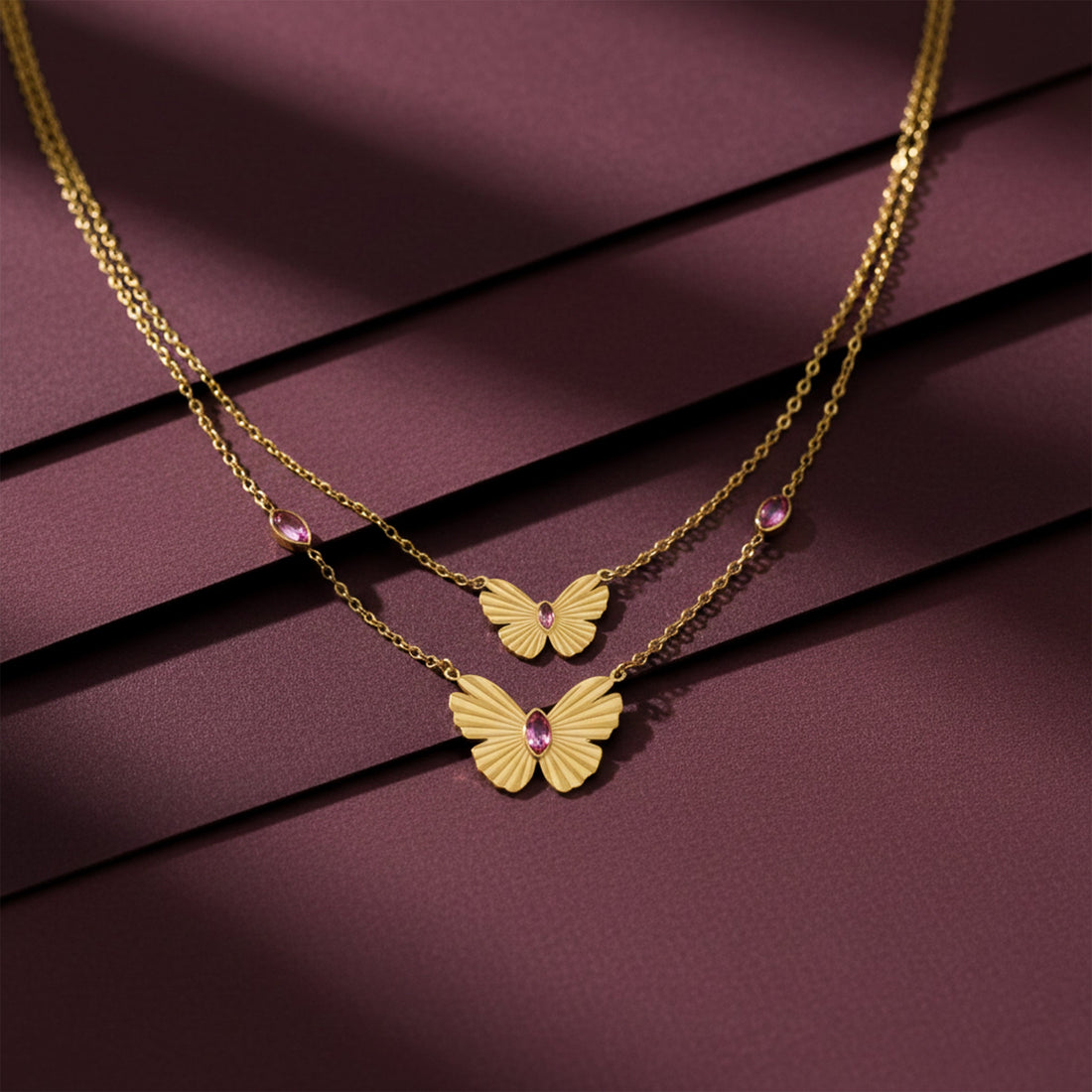 Duo-Tiered Gold-Toned Papillon Women Neckless GWN -113
