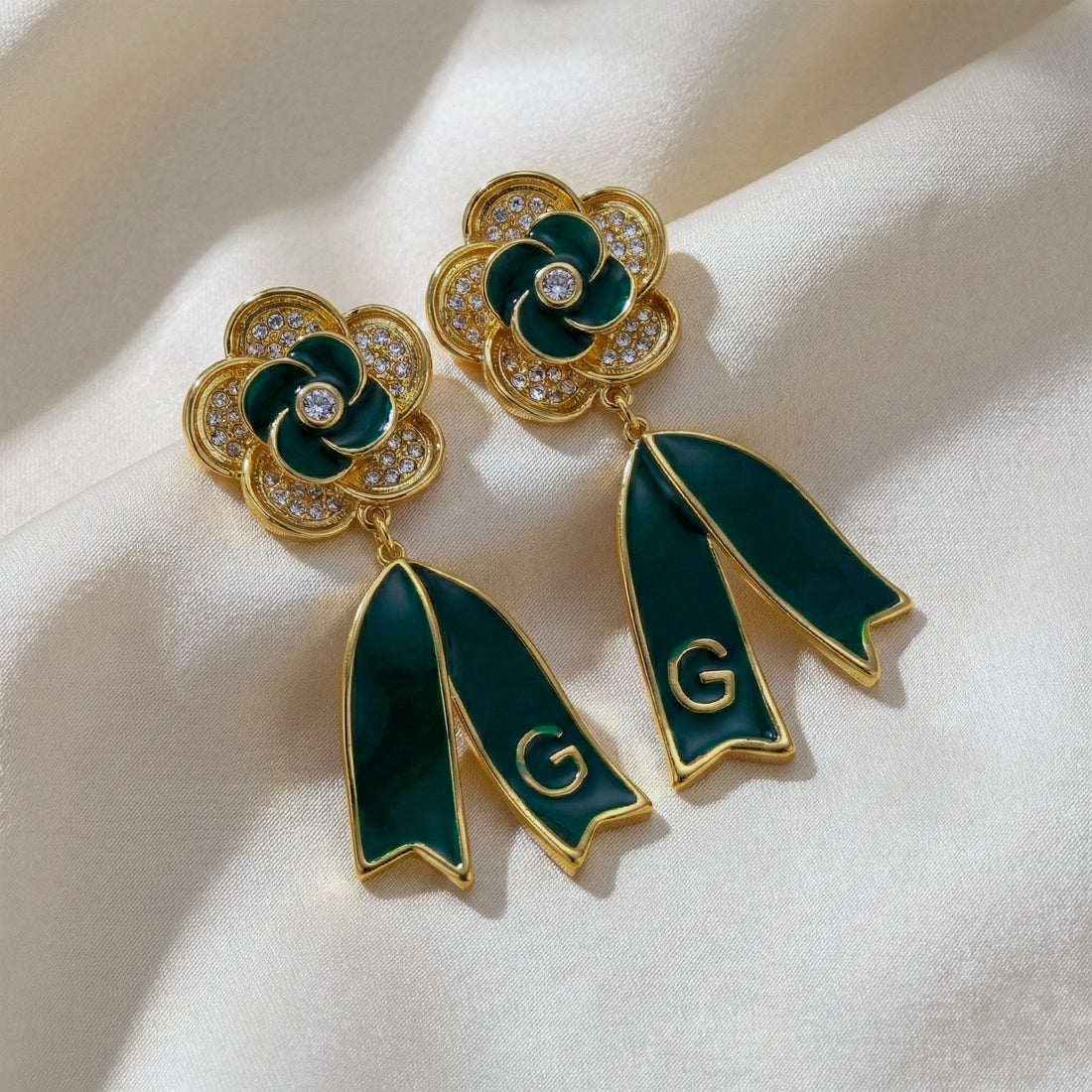 Women Stud Earrings Emerald Bloom Drop Gold jewellery - Finora Jewels