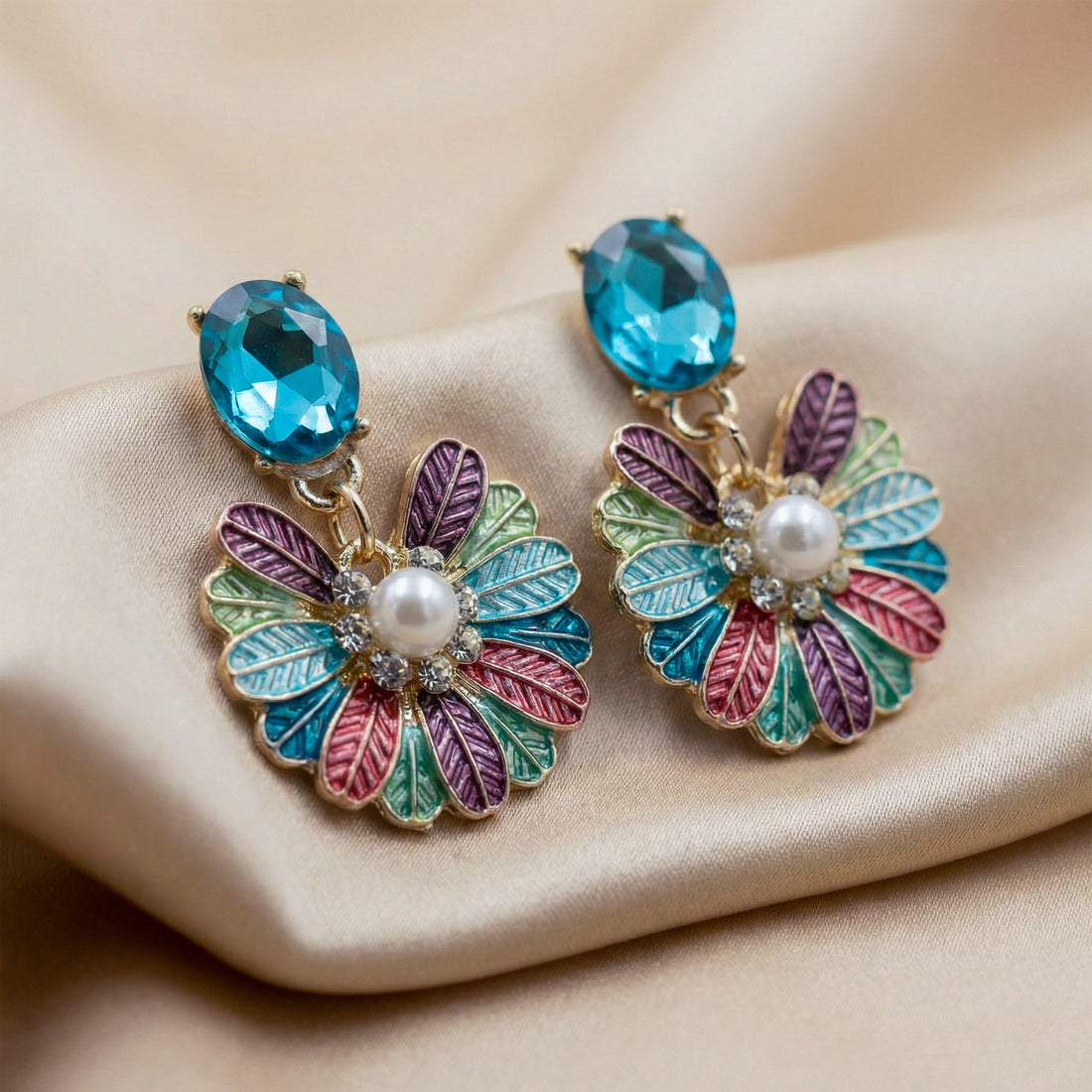 Multicolor Stud Earrings for women in Gold - Finora Jewels