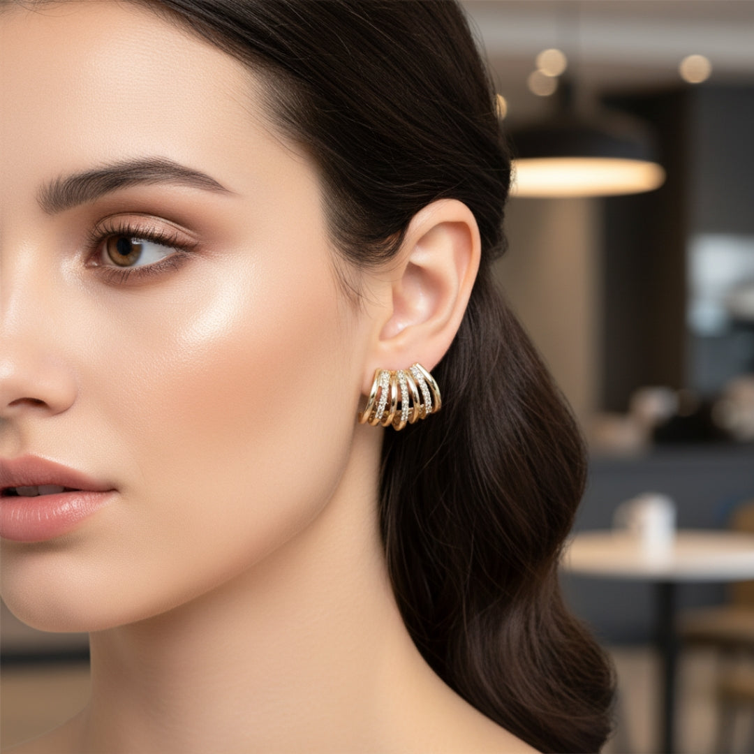 Gold-Toned Wave Studs Earring GWE -6