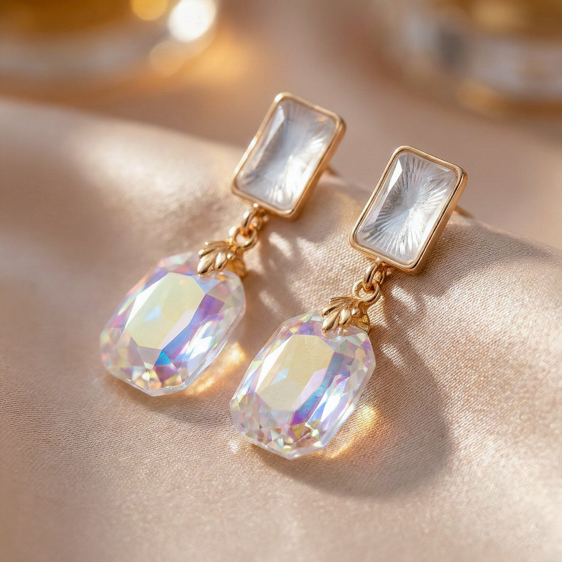 Women Stud Earrings Iridescent Crystal Drop Gold jewellery - Finora Jewels