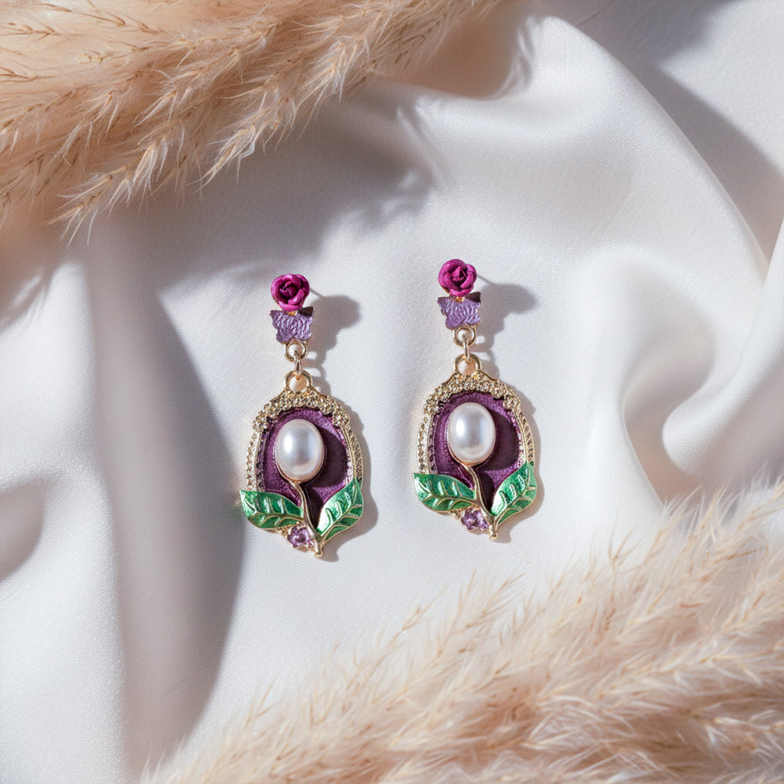 Timeless Rosette Moti Dangle Ear Studs GWE -225