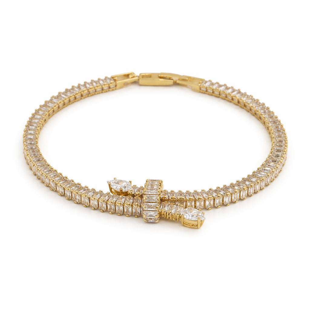 Gold Baguette Bow Tennis Bracelet for women - Finora Jewels
