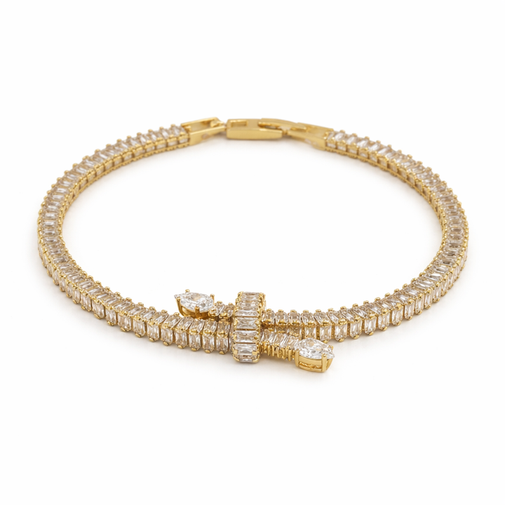 Gold Finished Baguette Bow Tennis Bracelet