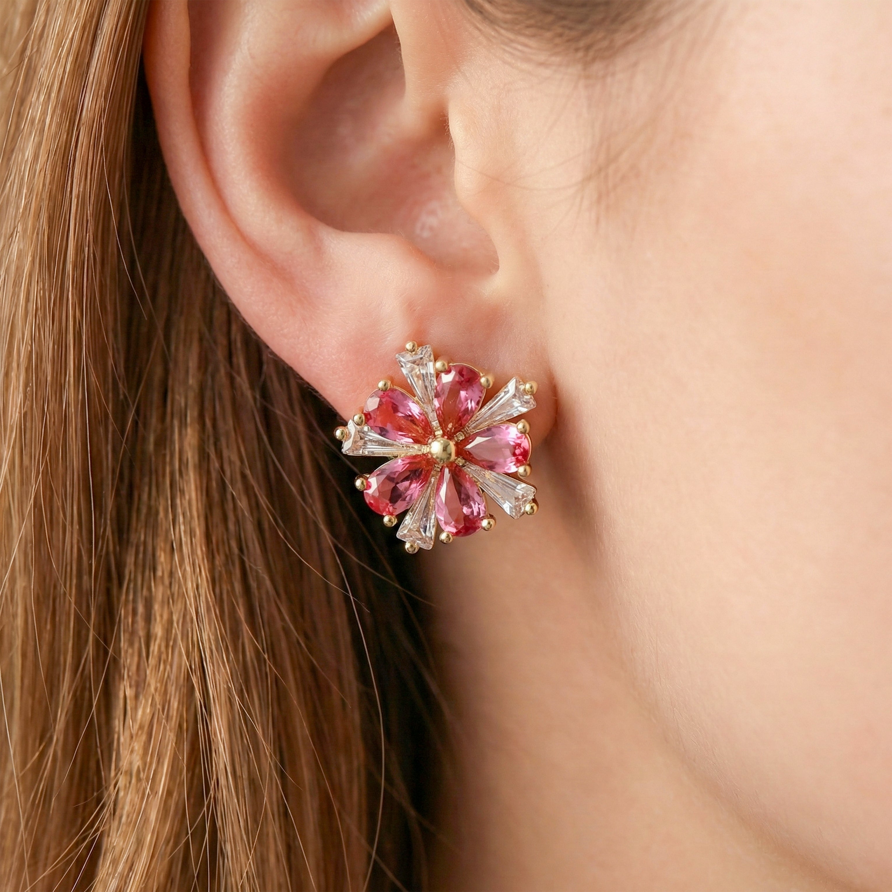 Crystal Flower Stud Stud Earrings for women in Gold - Finora Jewels