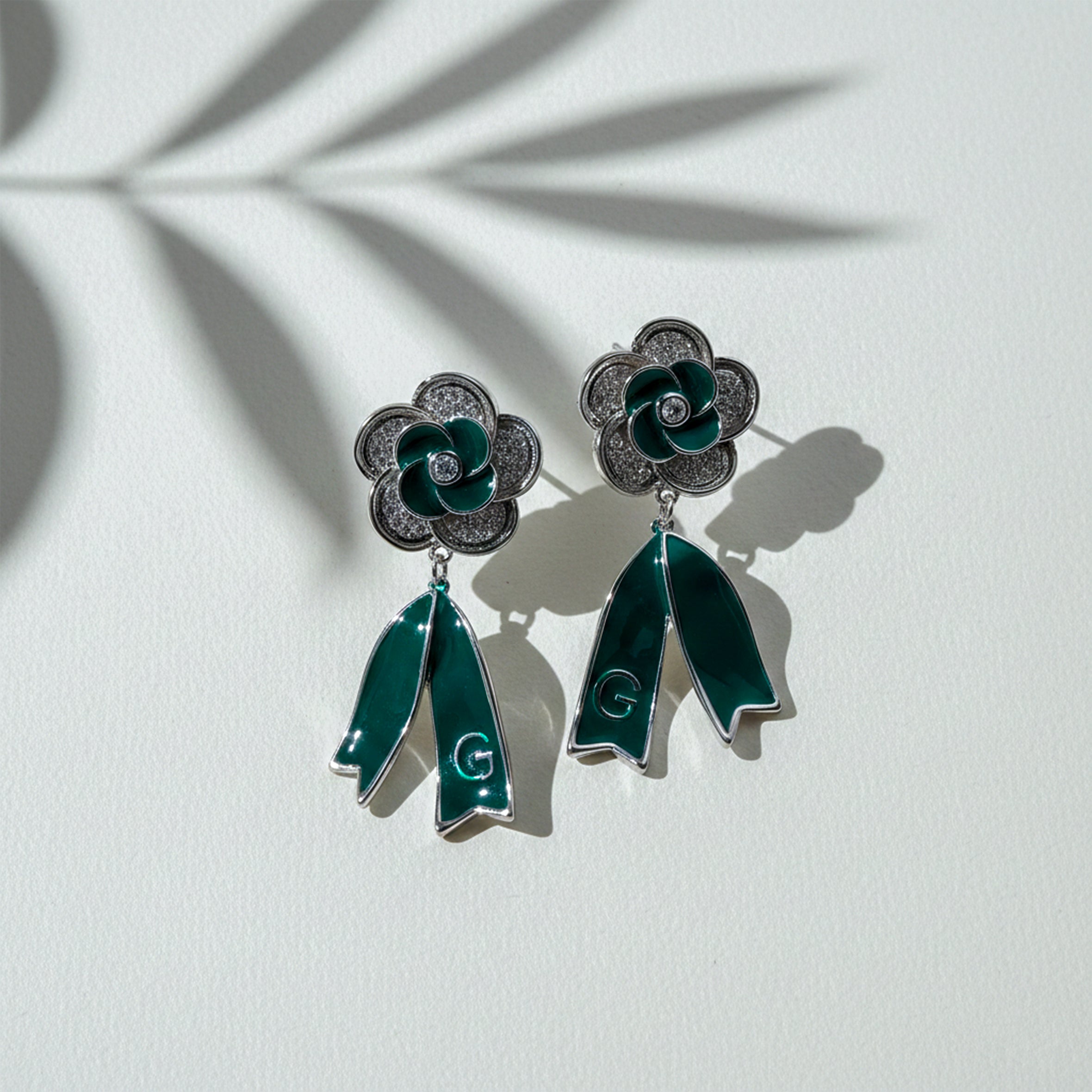 Silver Emerald Bloom Drop Stud Earrings for women - Finora Jewels