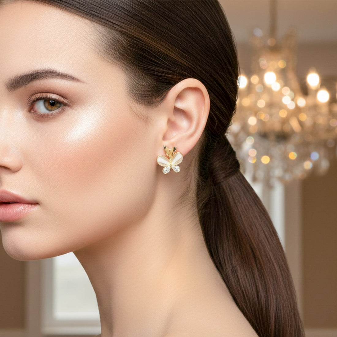 Gold-Toned Papillon Bloom Studs GWE -109