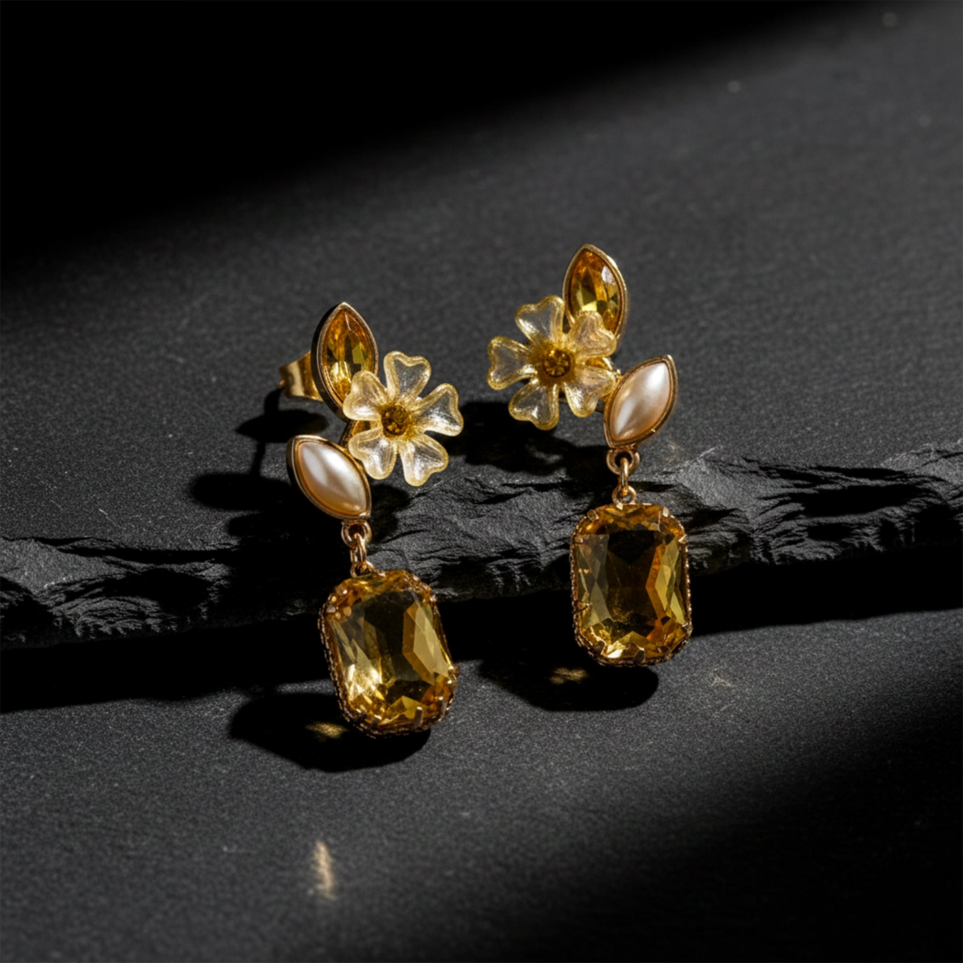 Yellow Bloom Cubic Zirconia Ear Studs GWE -245