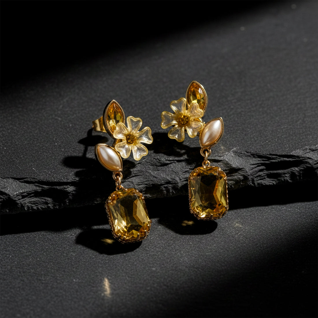 Yellow Bloom Cubic Zirconia Ear Studs GWE -245