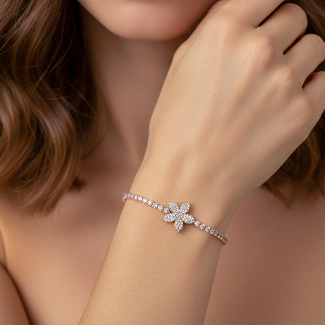 Women Bracelet Floral Tennis Rose Gold jewellery - Finora Jewels