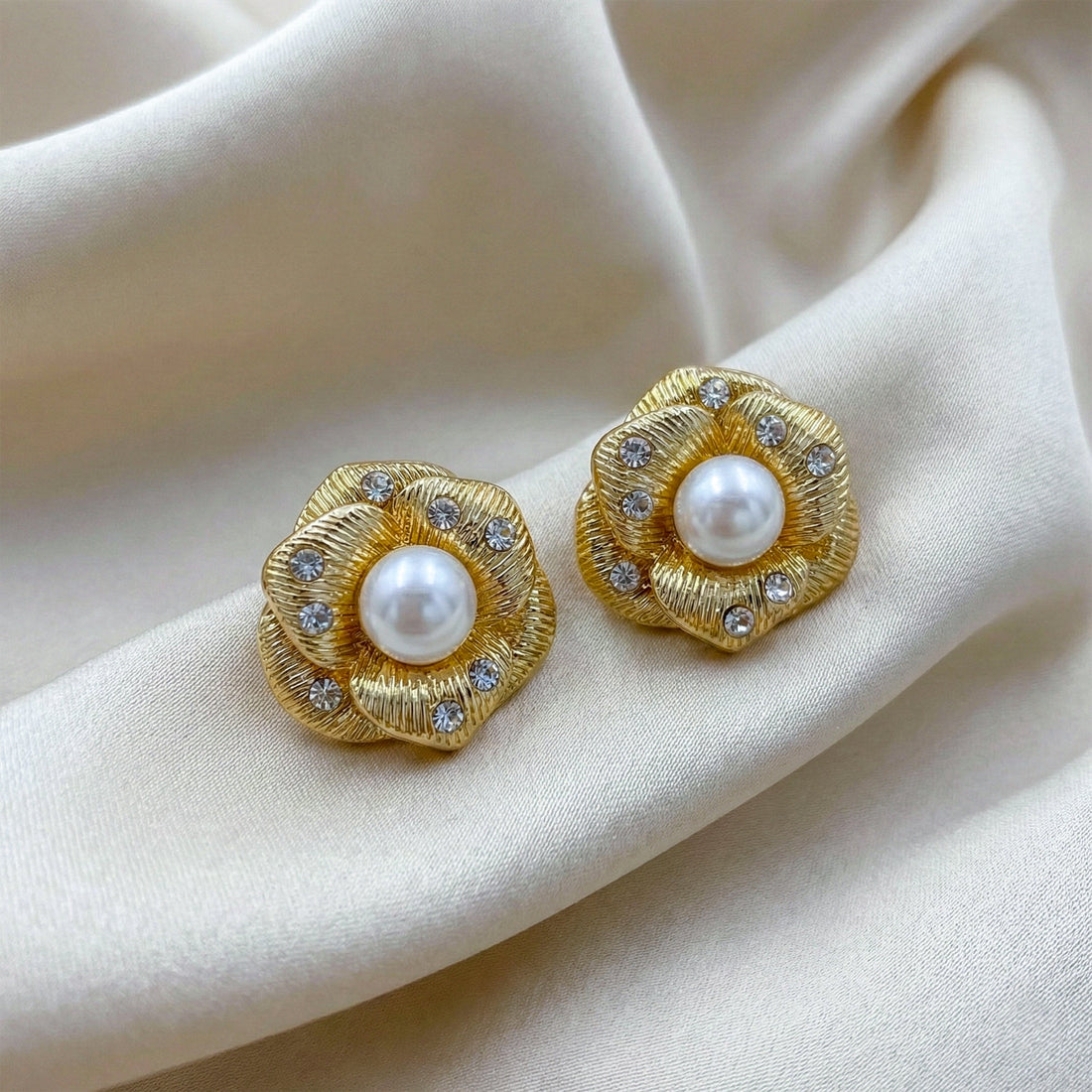 Gold Pearl Bloom Radiance Stud Stud Earrings for women - Finora Jewels