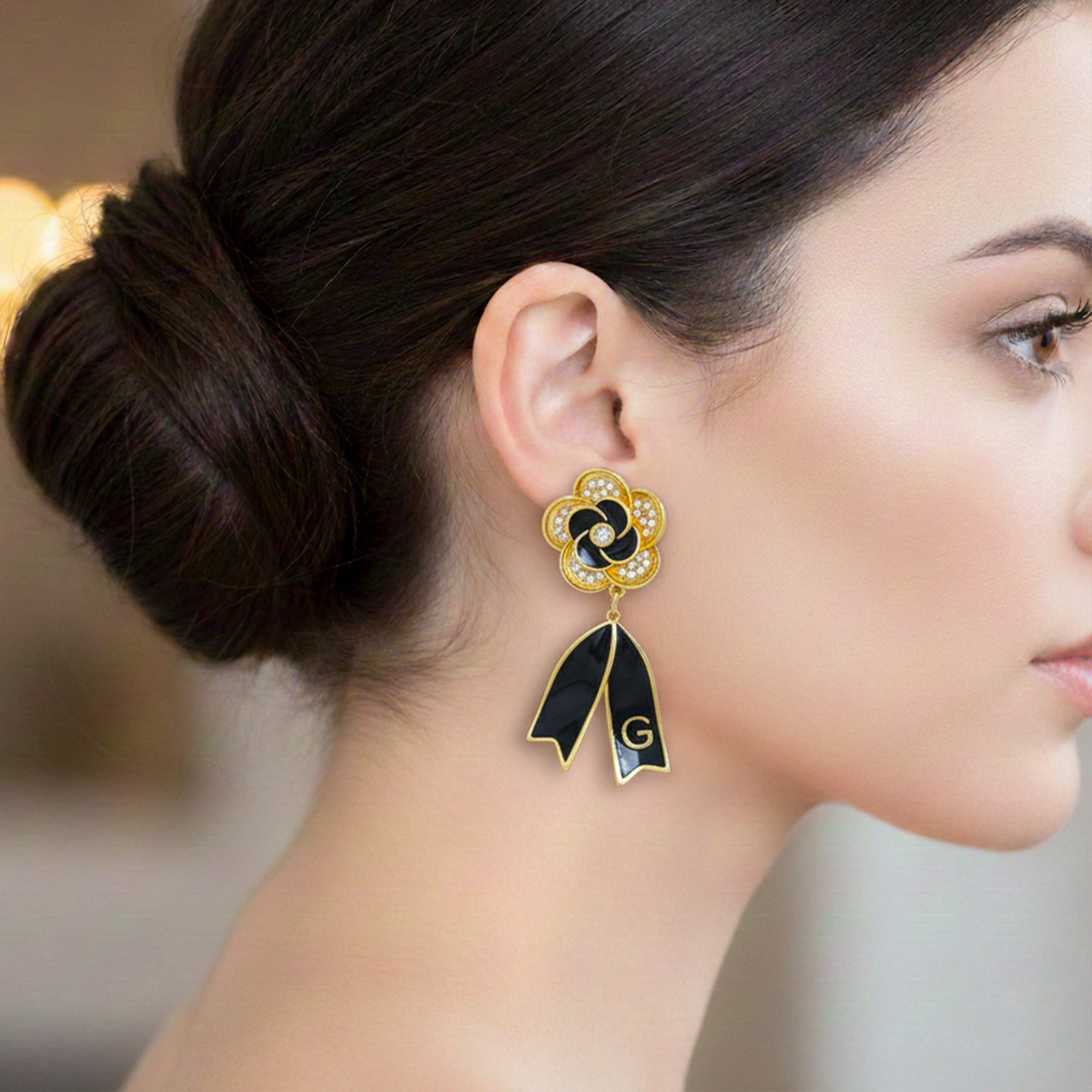 Midnight Bloom Drop Stud Earrings for women in Gold - Finora Jewels