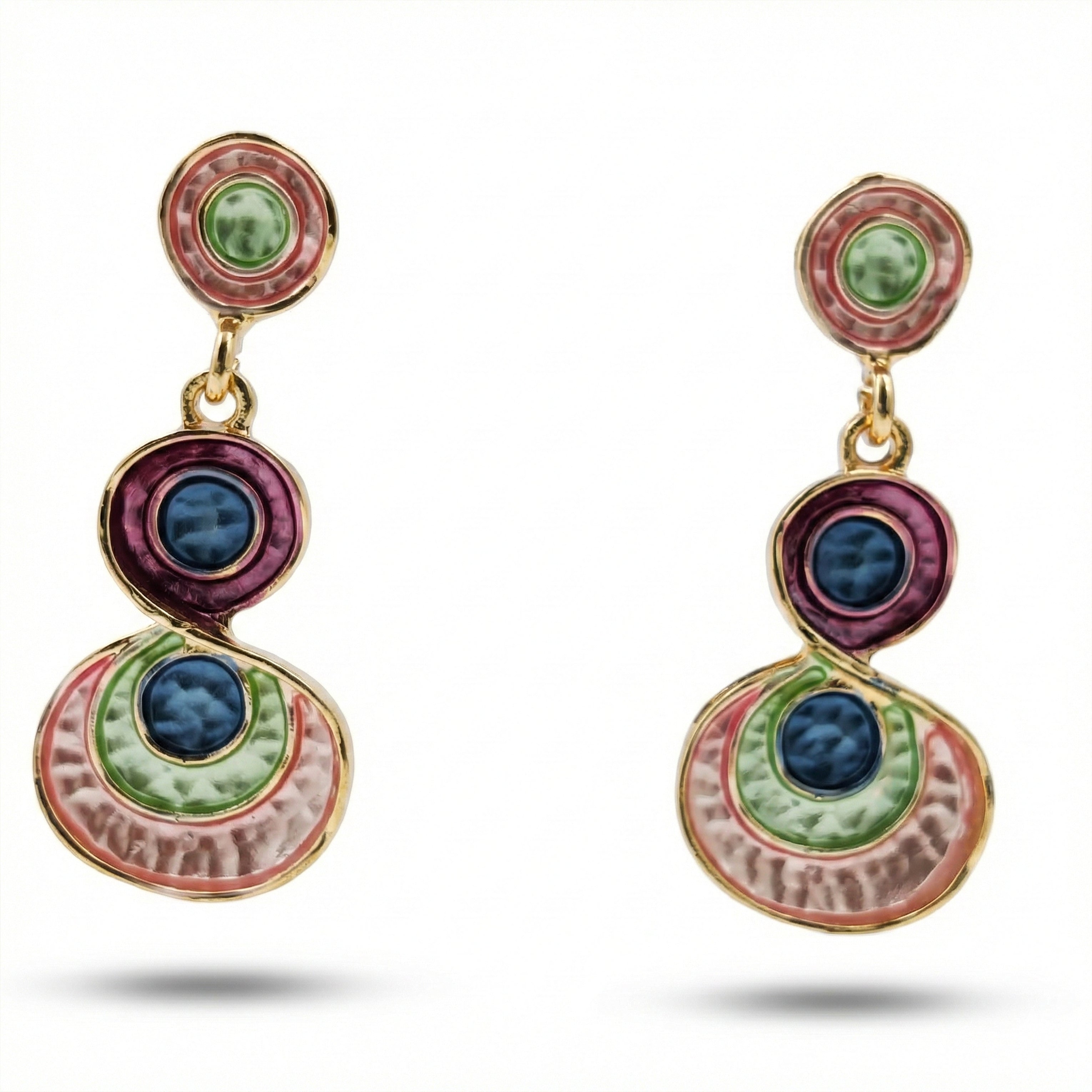 Gold Enamel Circle Drop Earrings for women - Finora Jewels