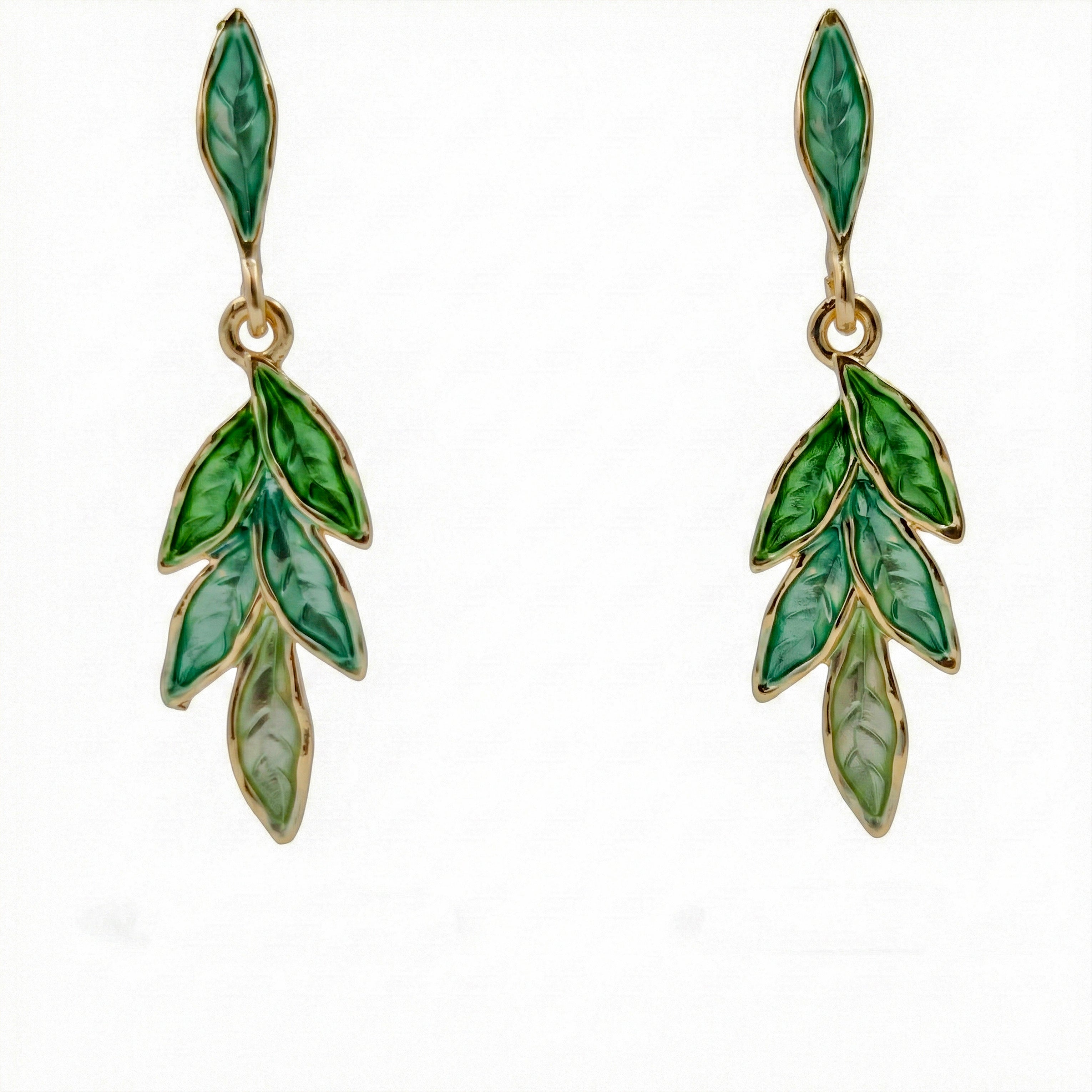 Women Stud Earrings Green Leaf Gold jewellery - Finora Jewels