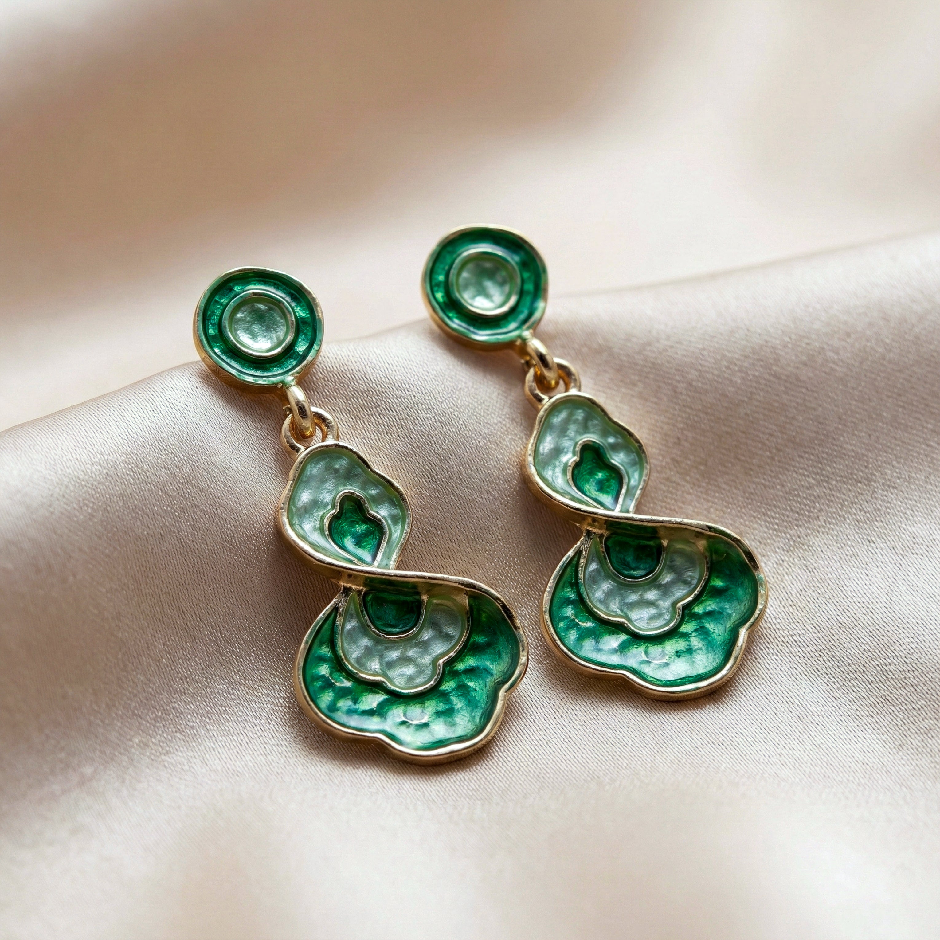 Women Drop Earrings Green Enamel Gold jewellery - Finora Jewels