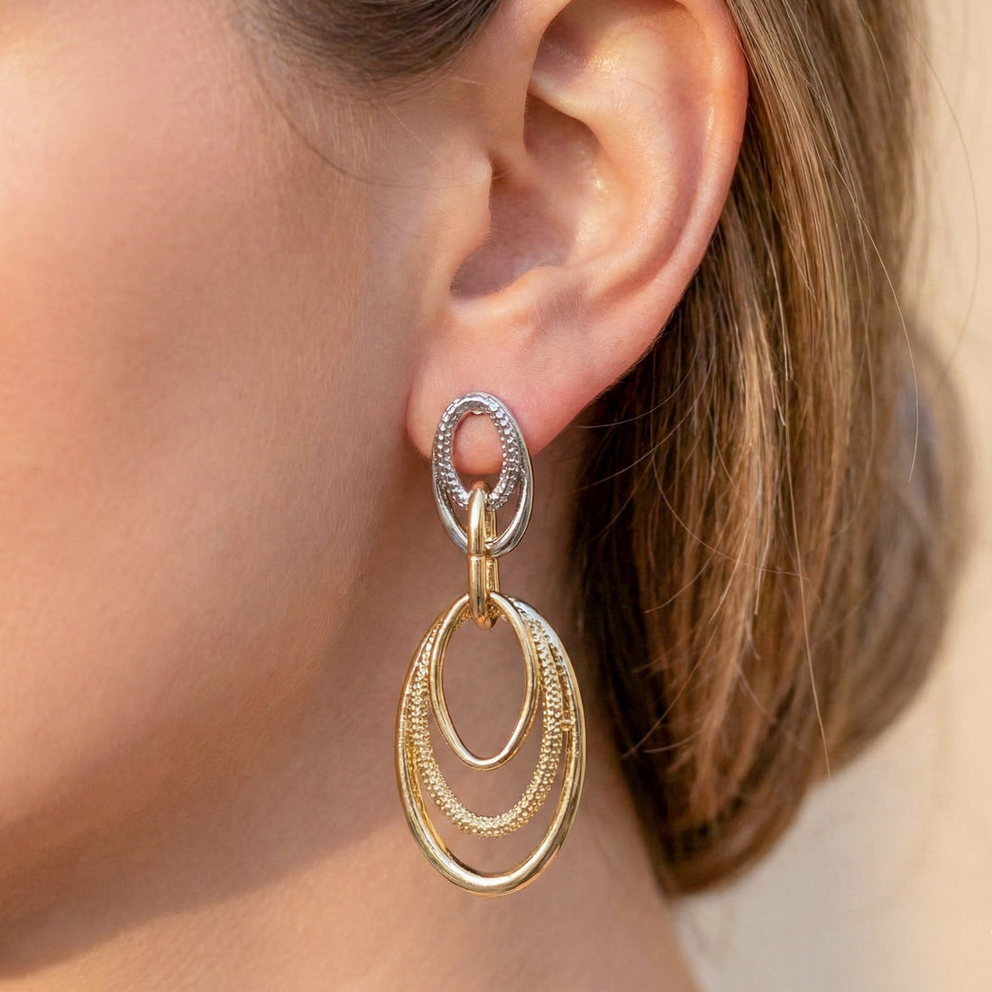 Women Stud Earrings Orbit Two-Tone Drop Gold jewellery - Finora Jewels