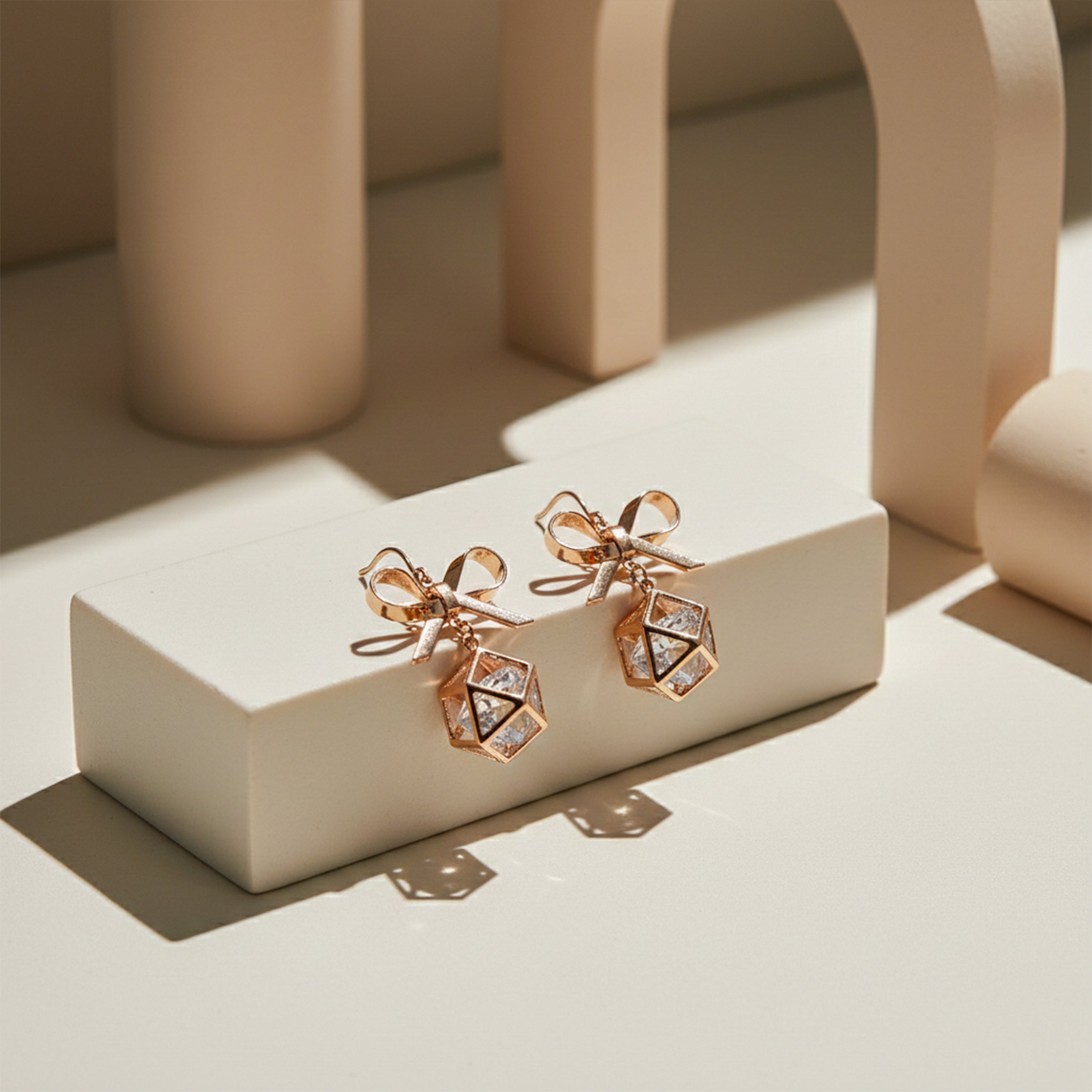 Rosette Gold Bow Ear Studs GWE -120