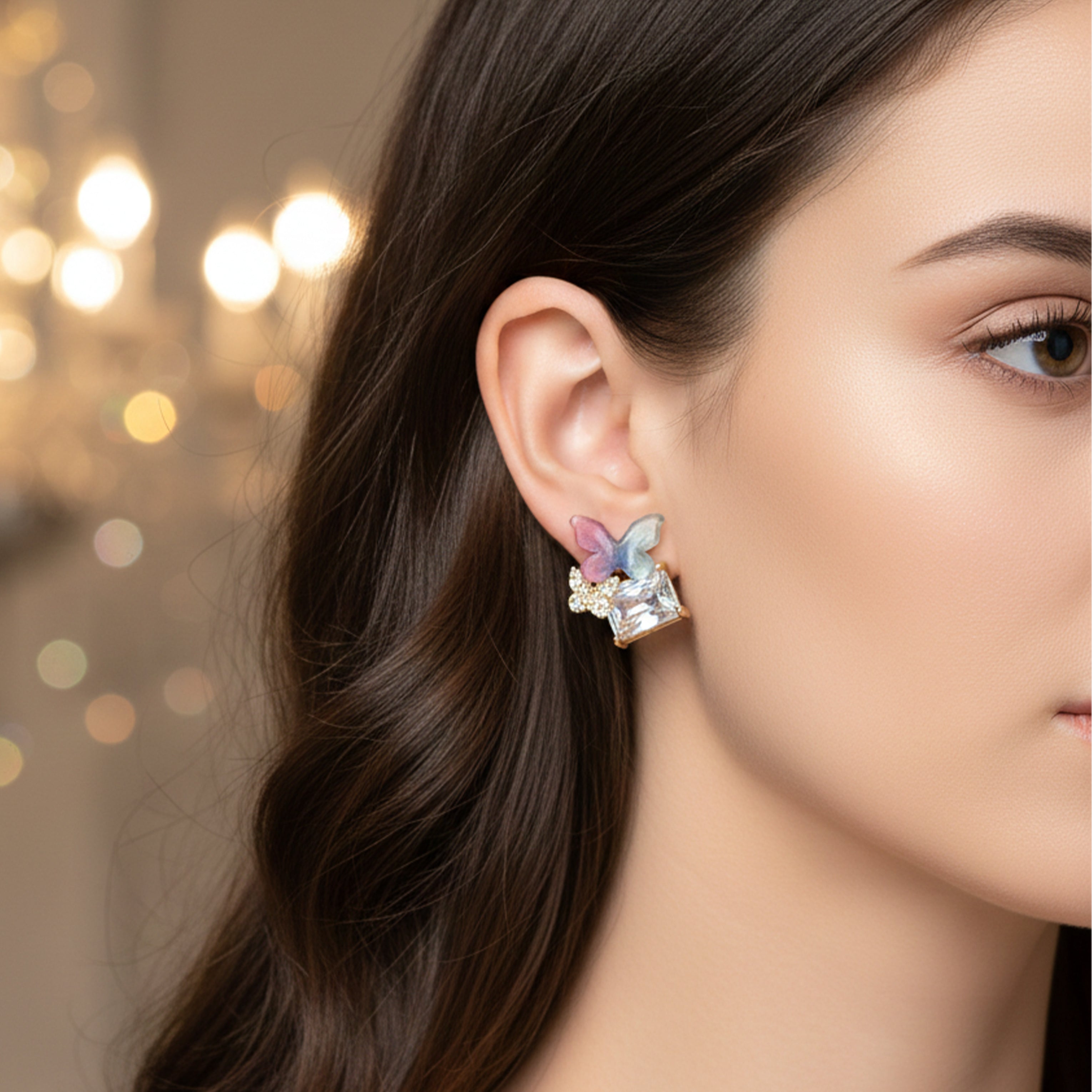 Papillon Cubic Zirconia Post Ear Studs GWE -128