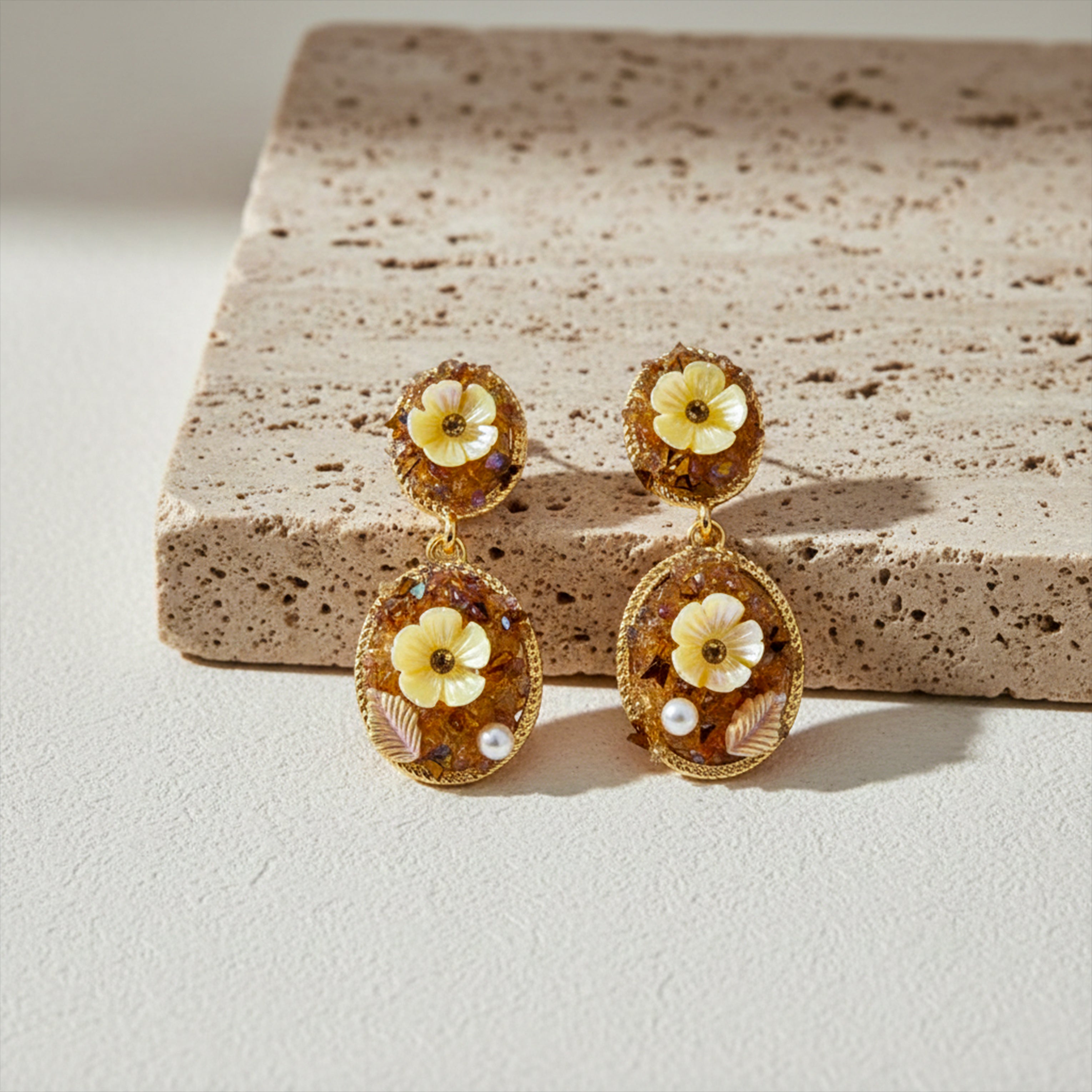 Gold Floral Drop Earrings for women - Finora Jewels